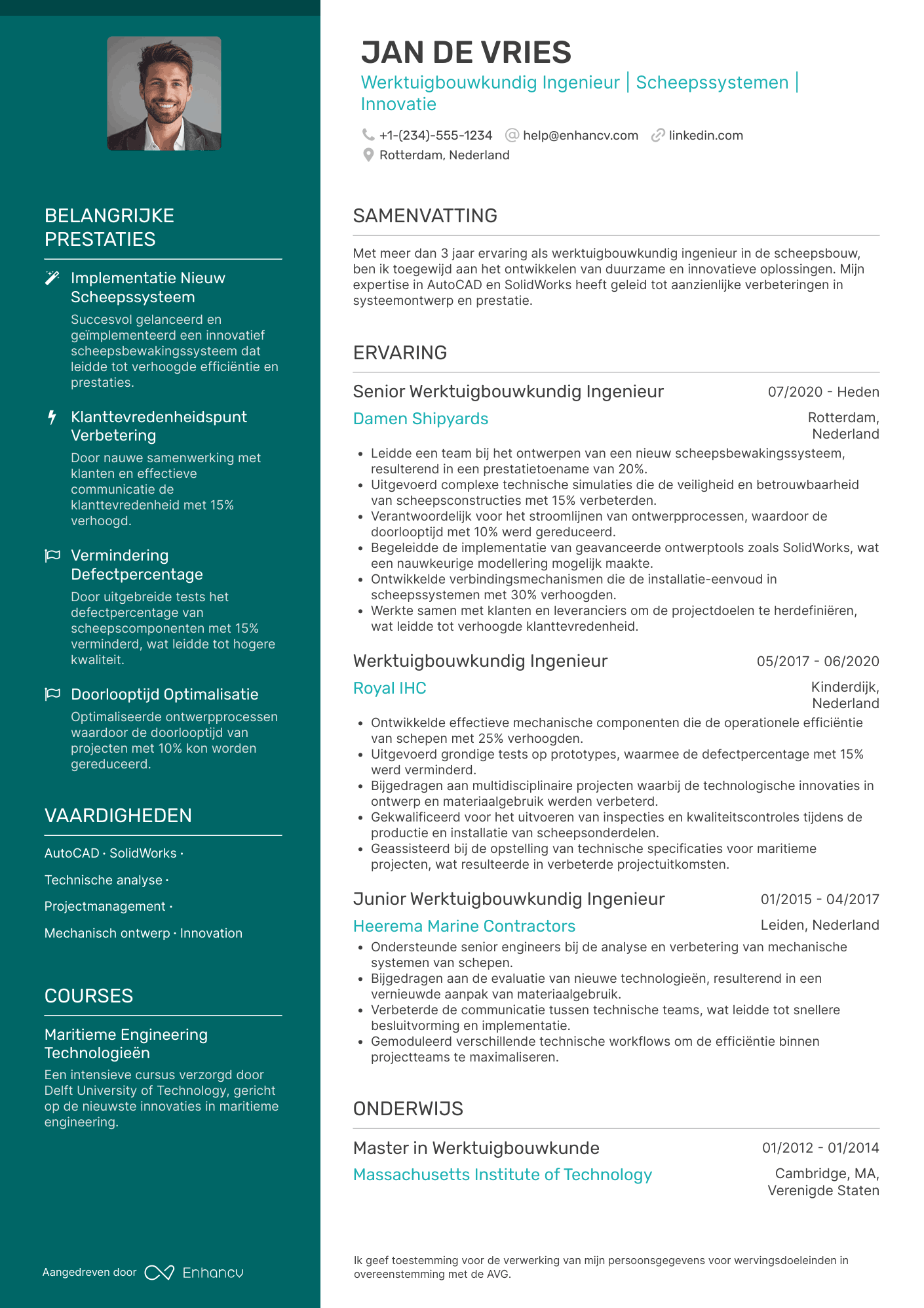 CV voor Werktuigbouwkundig Ingenieur Scheepsbouw Resume Example