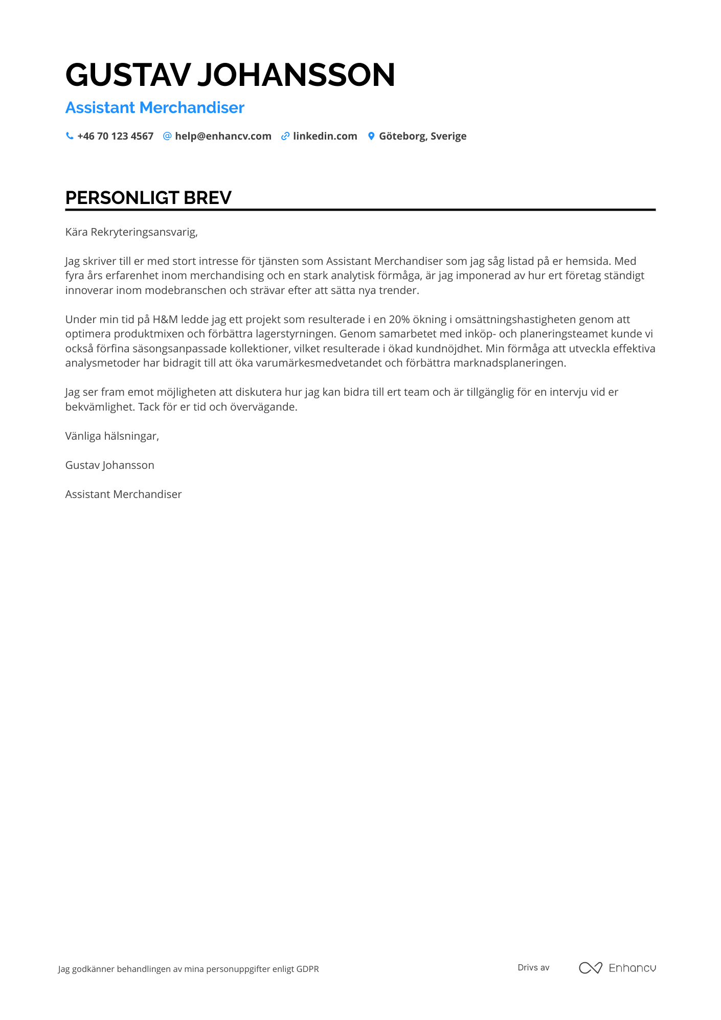 Personligt brev för Assistant Merchandiser Resume Example