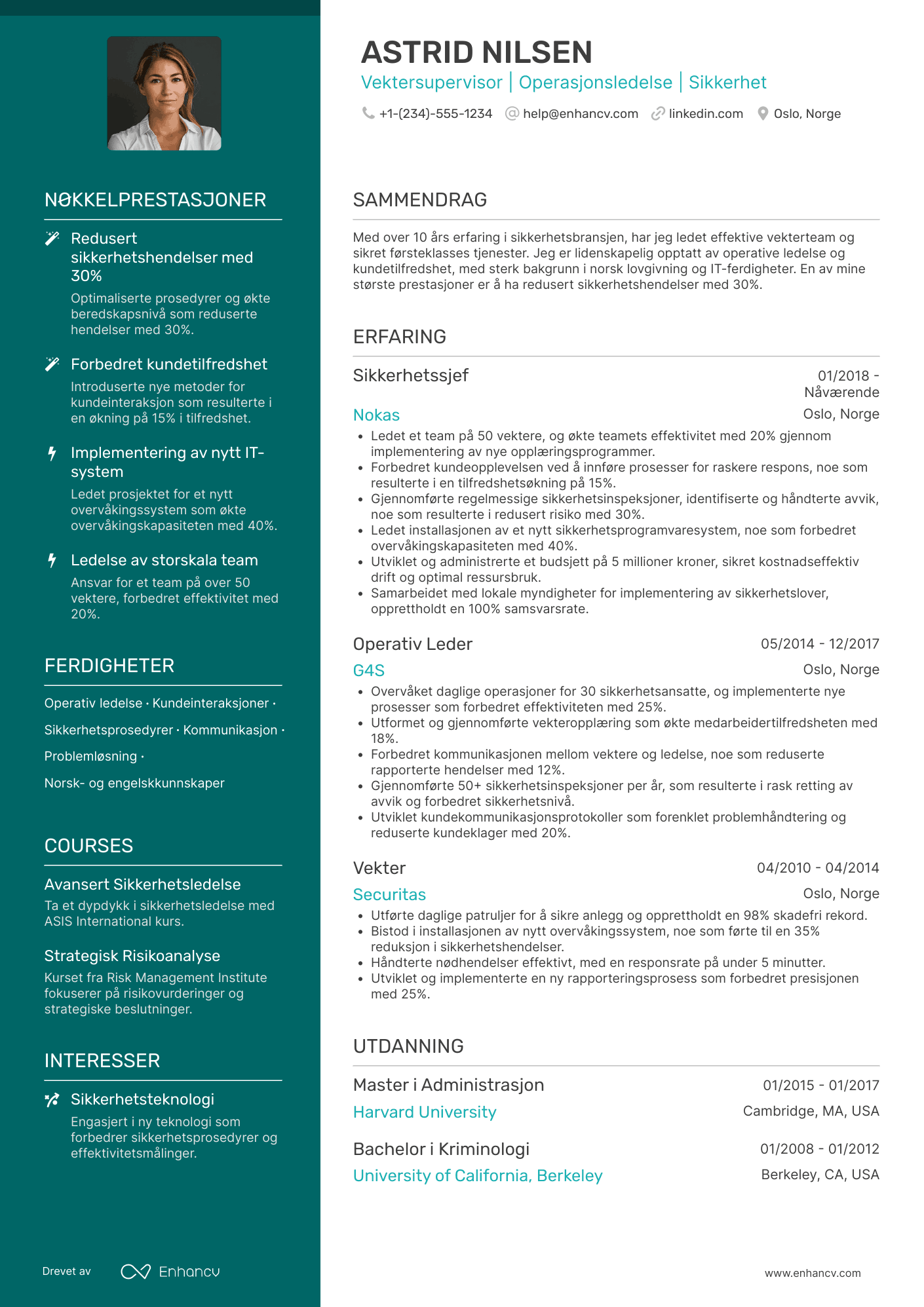 CV for Vektersupervisor Resume Example