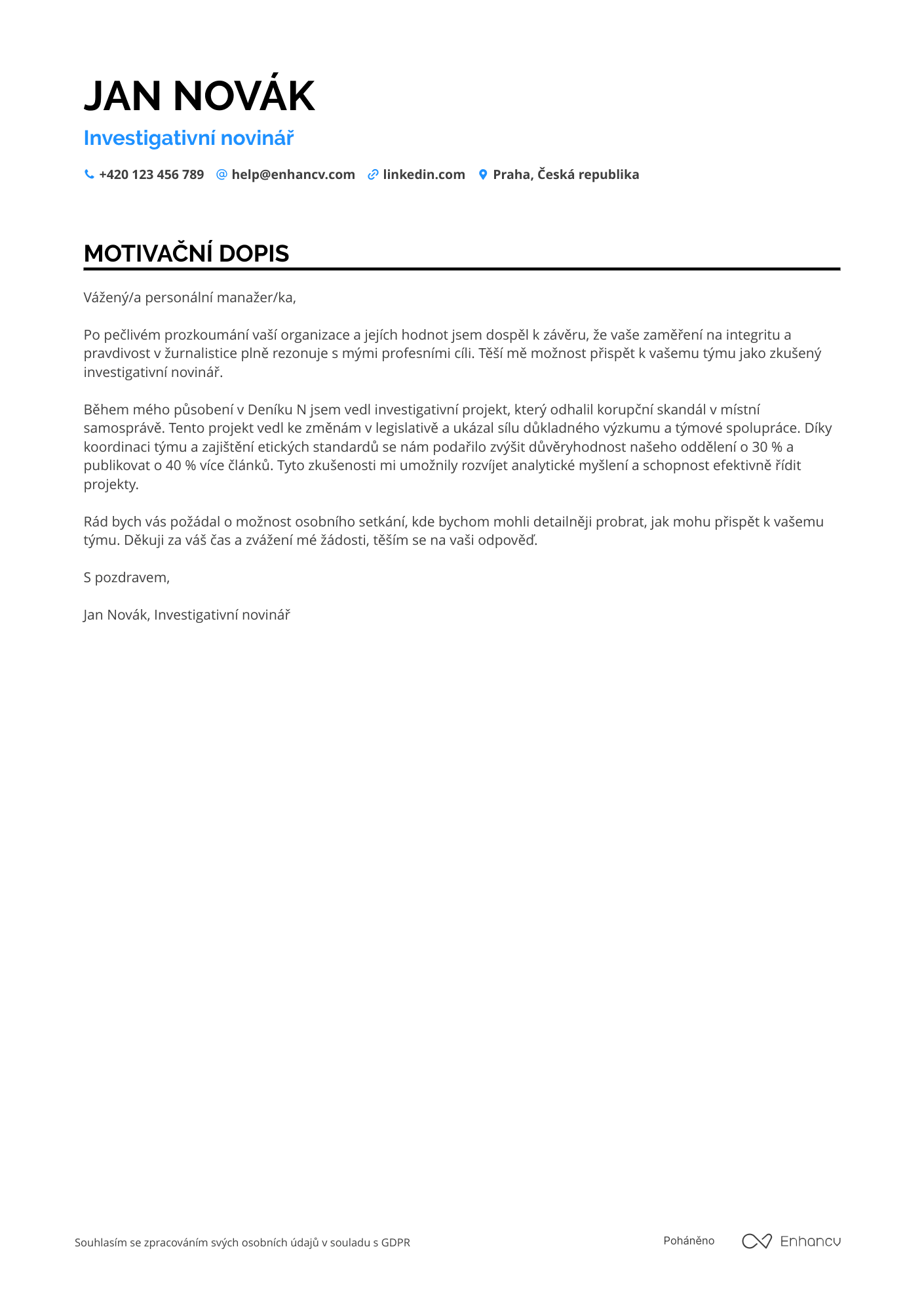 Motivační dopis pro Investigative Novinář Resume Example