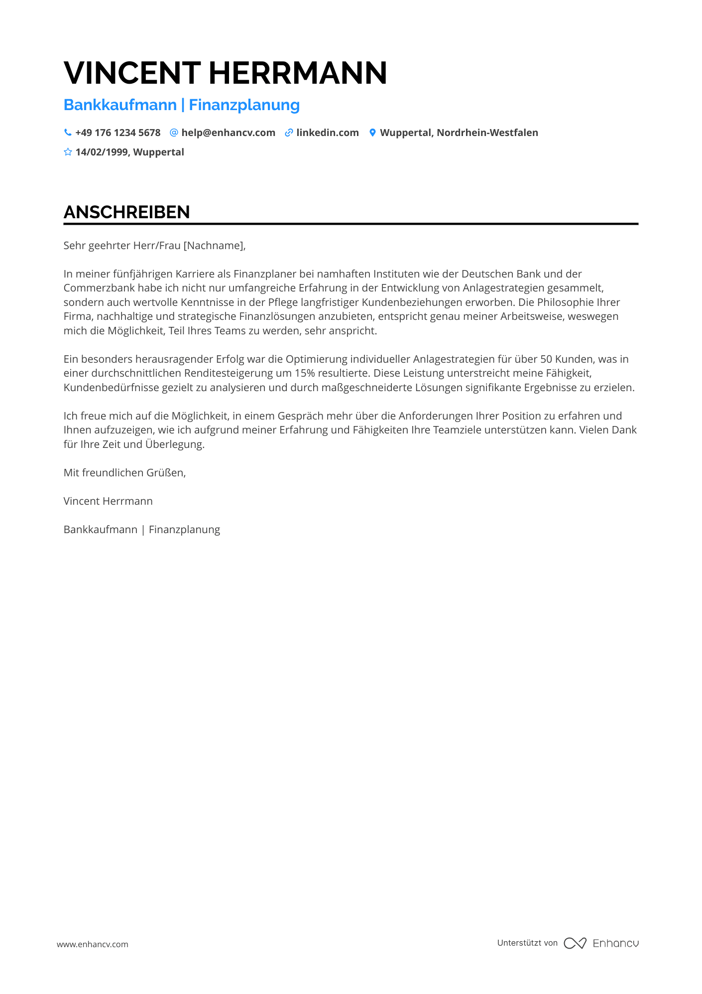 Bankkaufmann in der Finanzplanung Resume Example