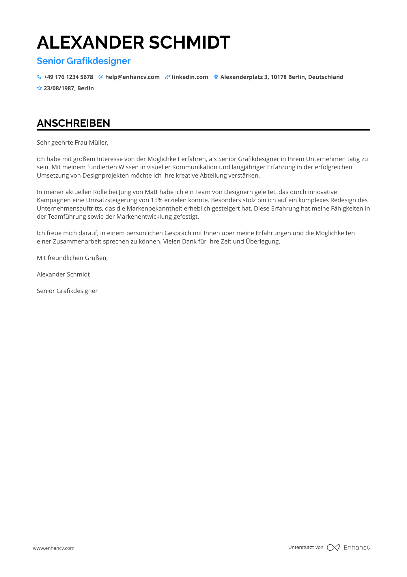 Grafikdesigner für visuelle Kommunikation Resume Example