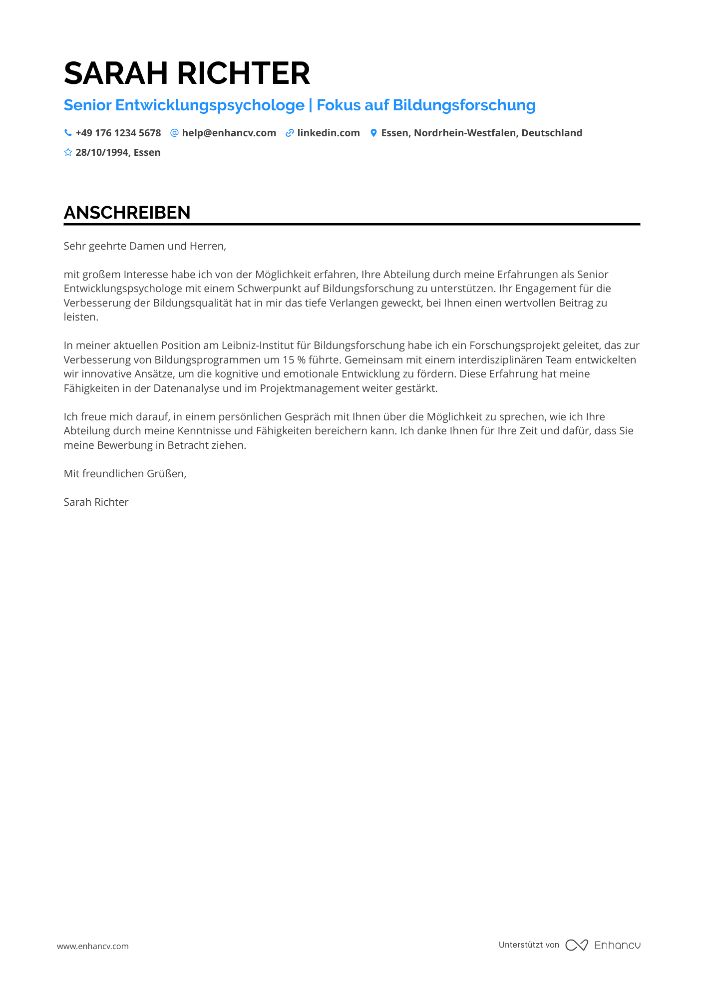 Entwicklungspsychologe Resume Example