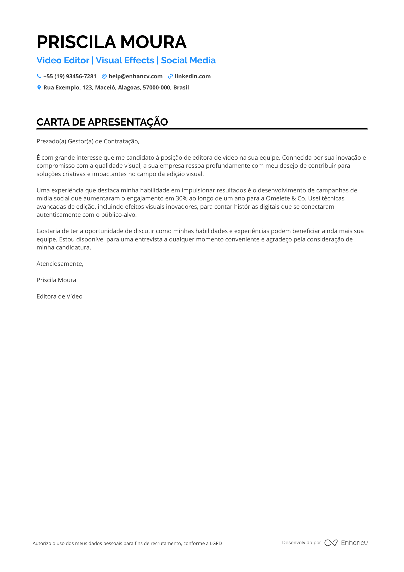 Editor de Vídeo Júnior Resume Example