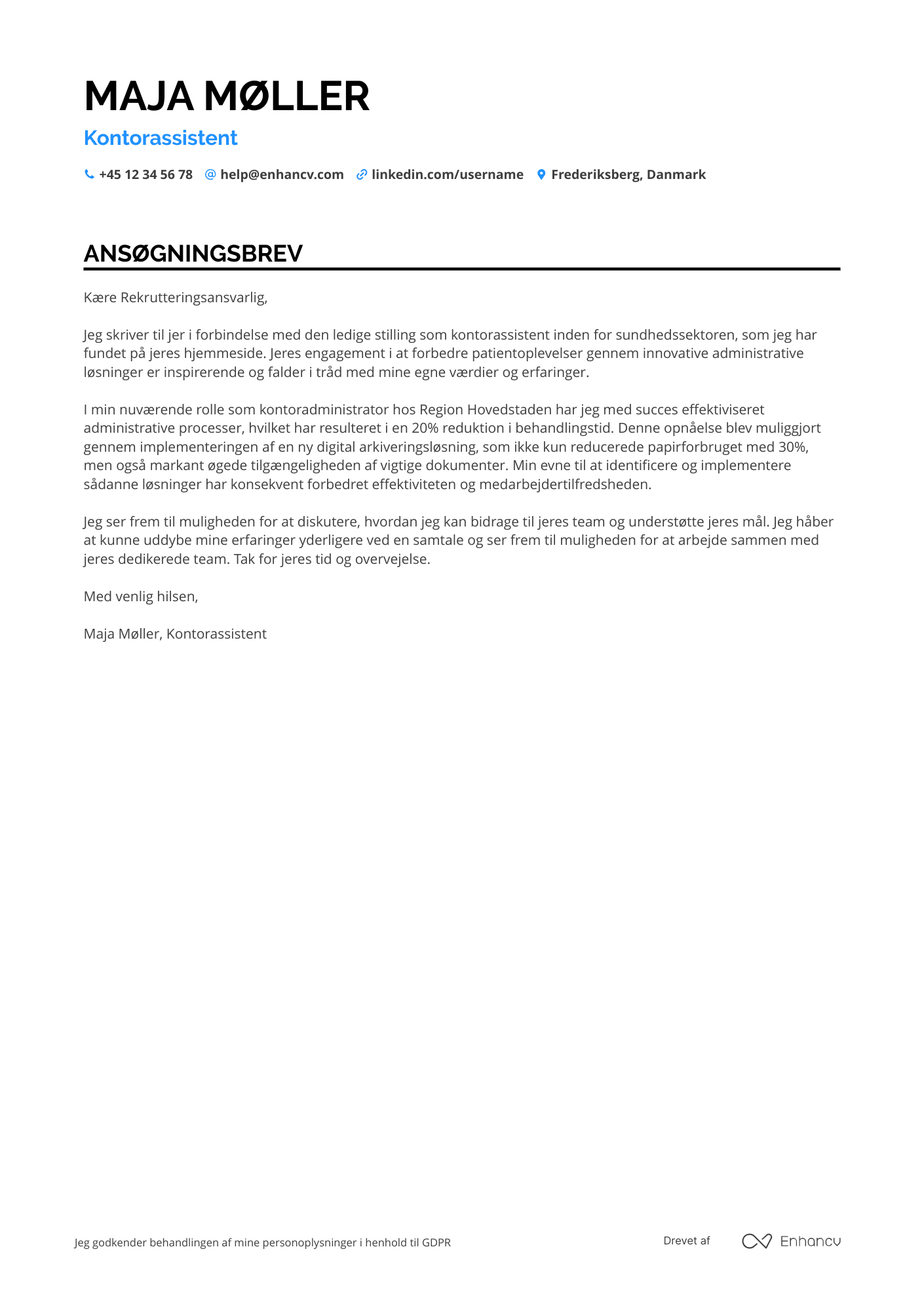 Ansøgningsbrev til Kontorassistent i sundhedssektoren Resume Example