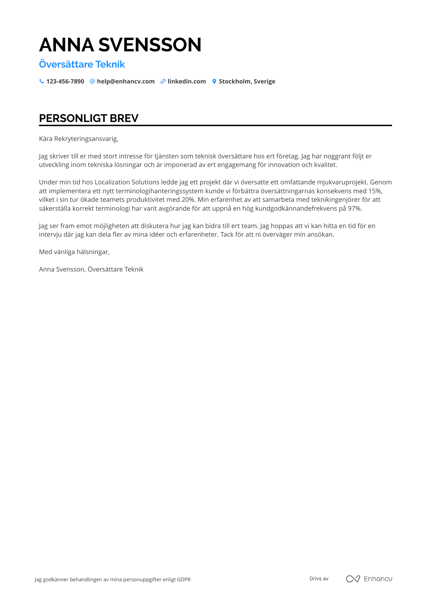 Personligt brev för Översättare Teknik Resume Example