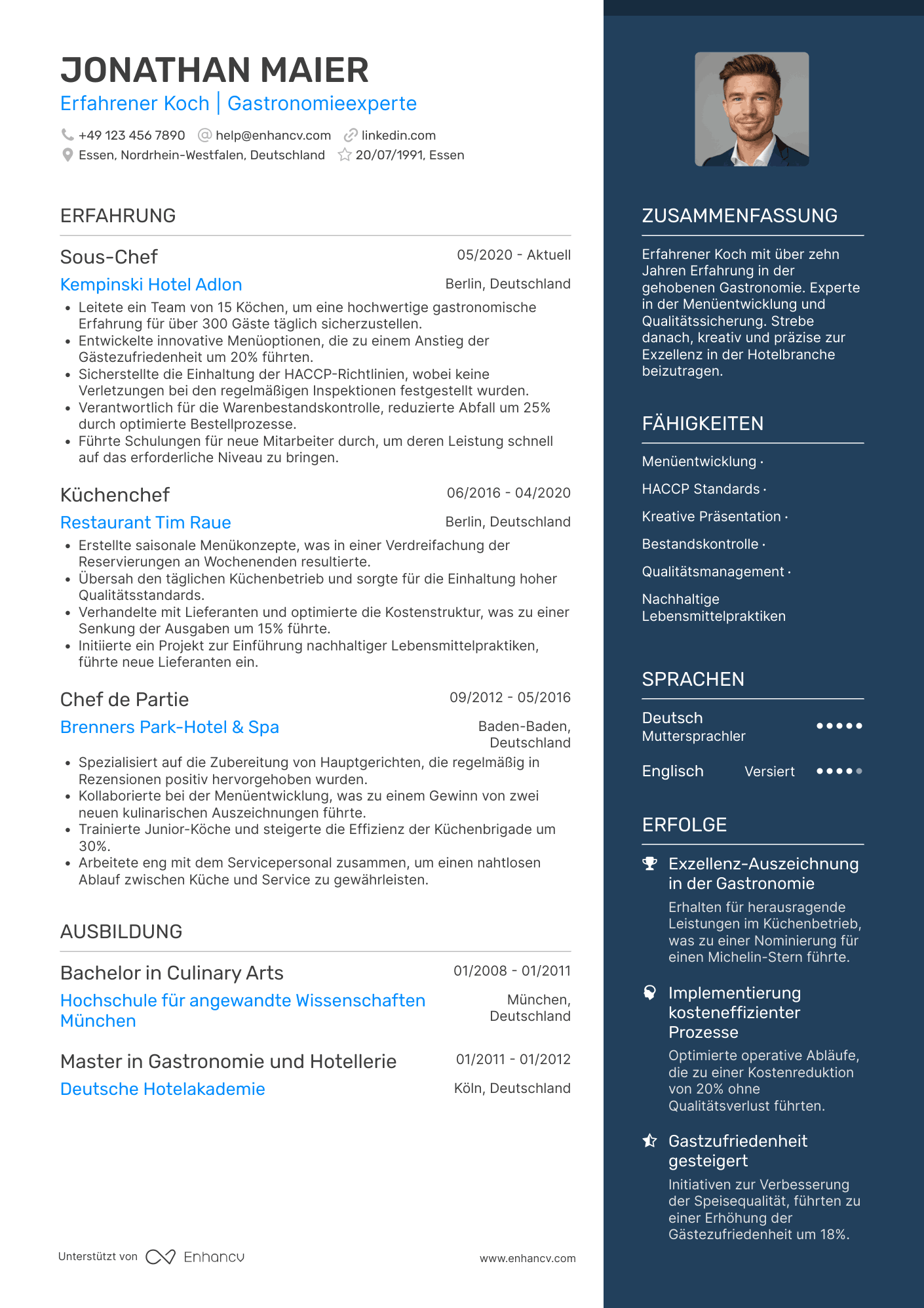 Lebenslauf als Koch in einem 5 Sterne Hotel Resume Example
