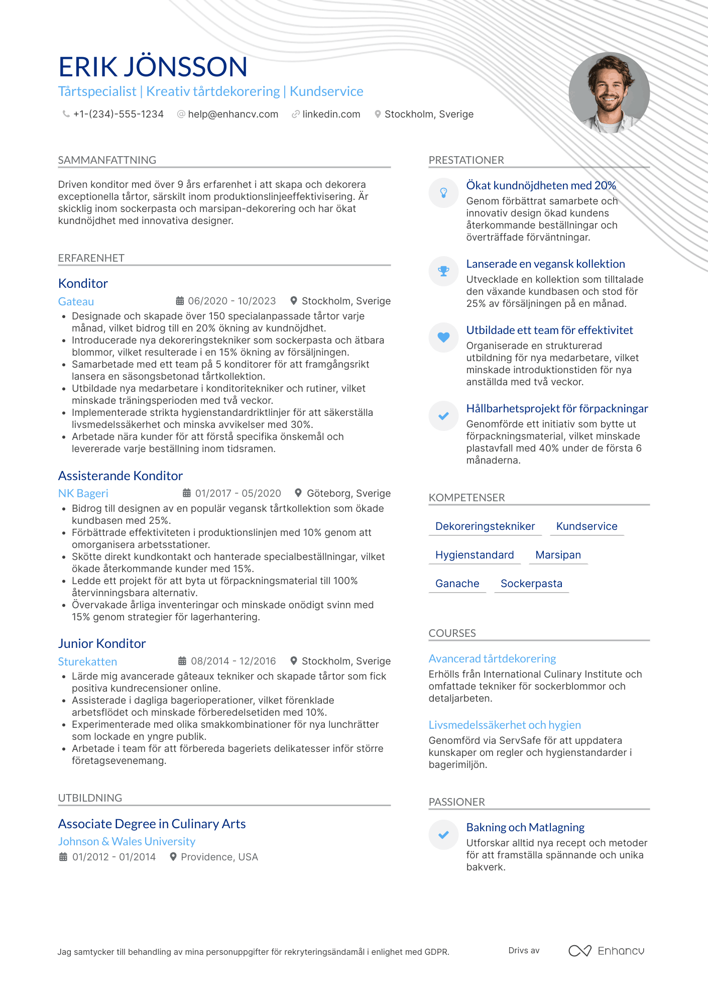CV för Tårtspecialist Konditor Resume Example
