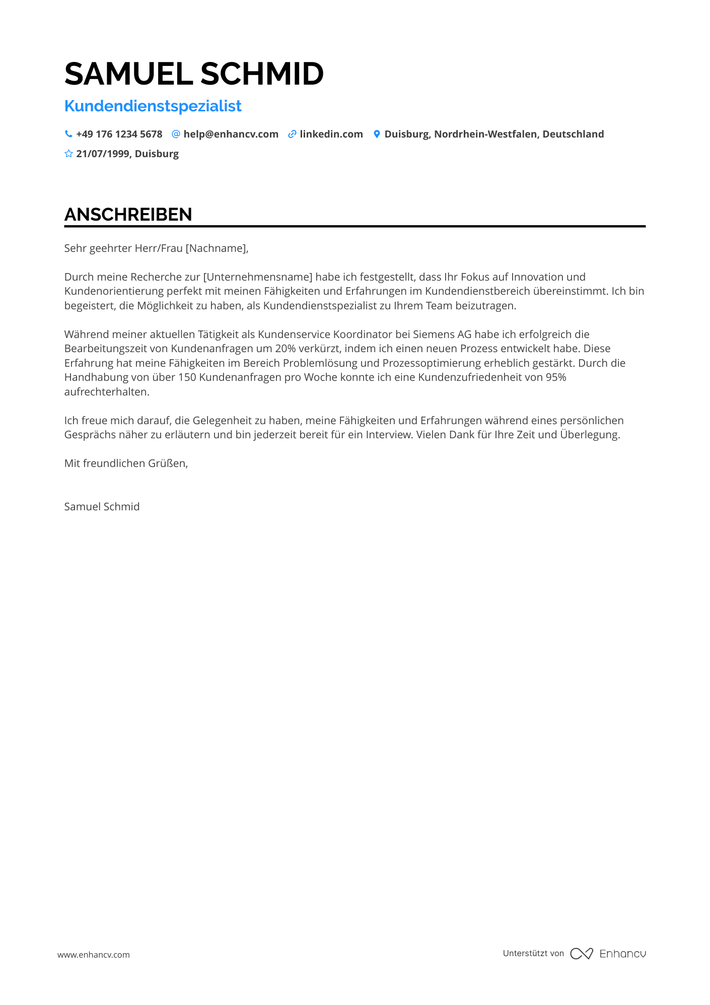 Kundenservice Koordinator Resume Example