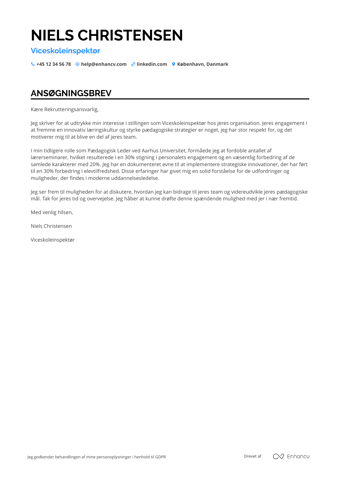 Ansøgningsbrev til Viceskoleinspektør Resume Example
