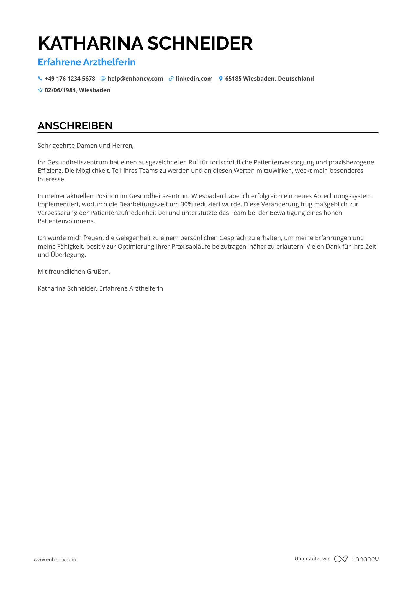 Arzthelferin mit Verwaltungserfahrung Resume Example