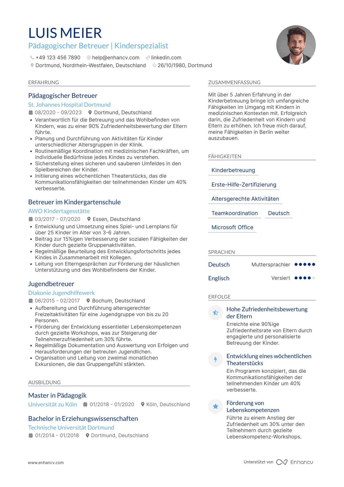 Lebenslauf in Babysitter in der Kinderklinik Resume Example