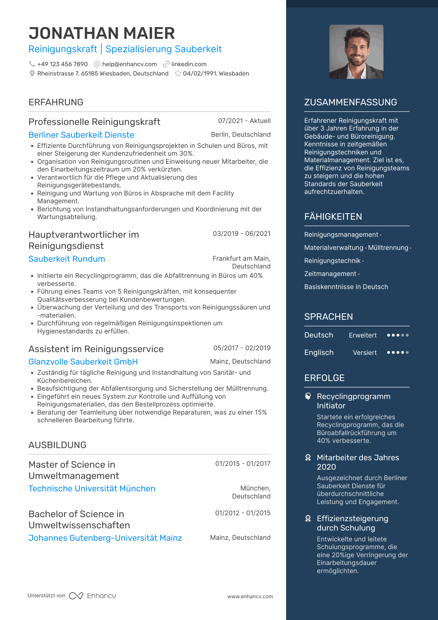 Lebenslauf als Teilzeit Reinigungskraft Resume Example