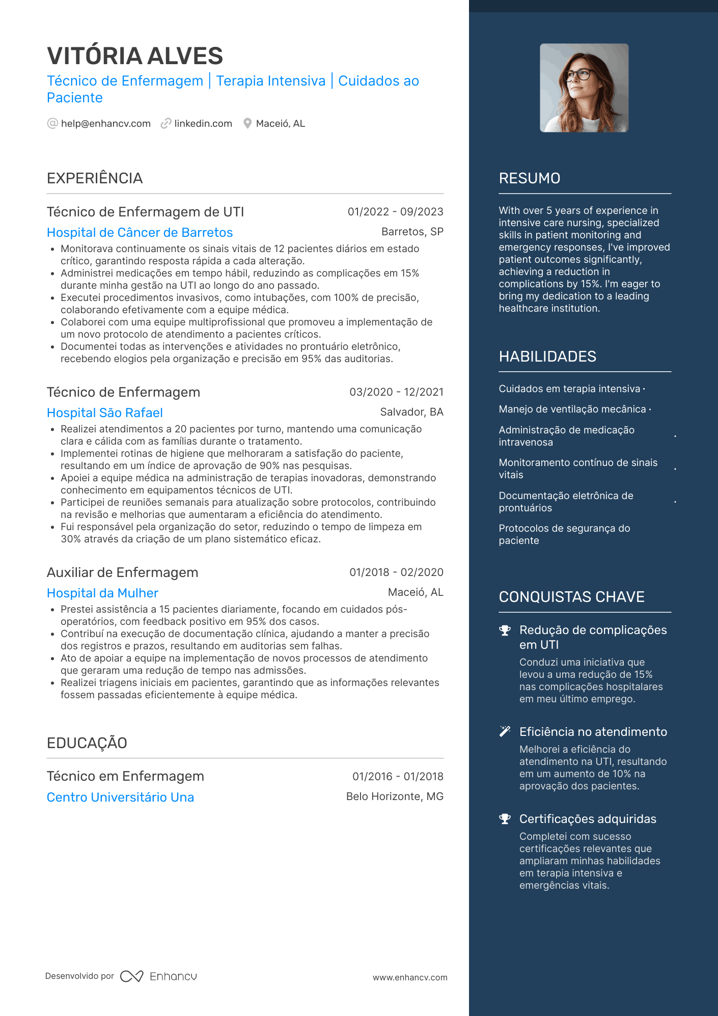 Técnico de enfermagem de Terapia Intensiva (UTI) Resume Example