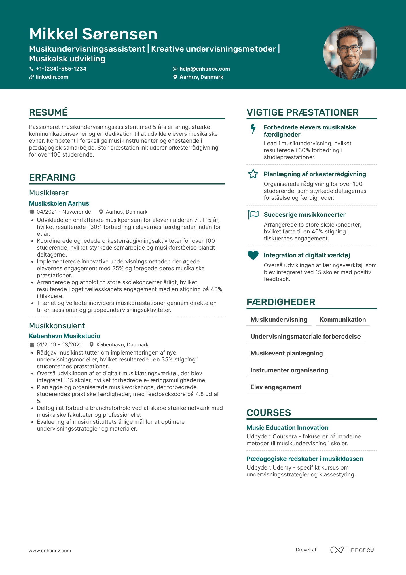CV til Musik undervisningsassistent Resume Example
