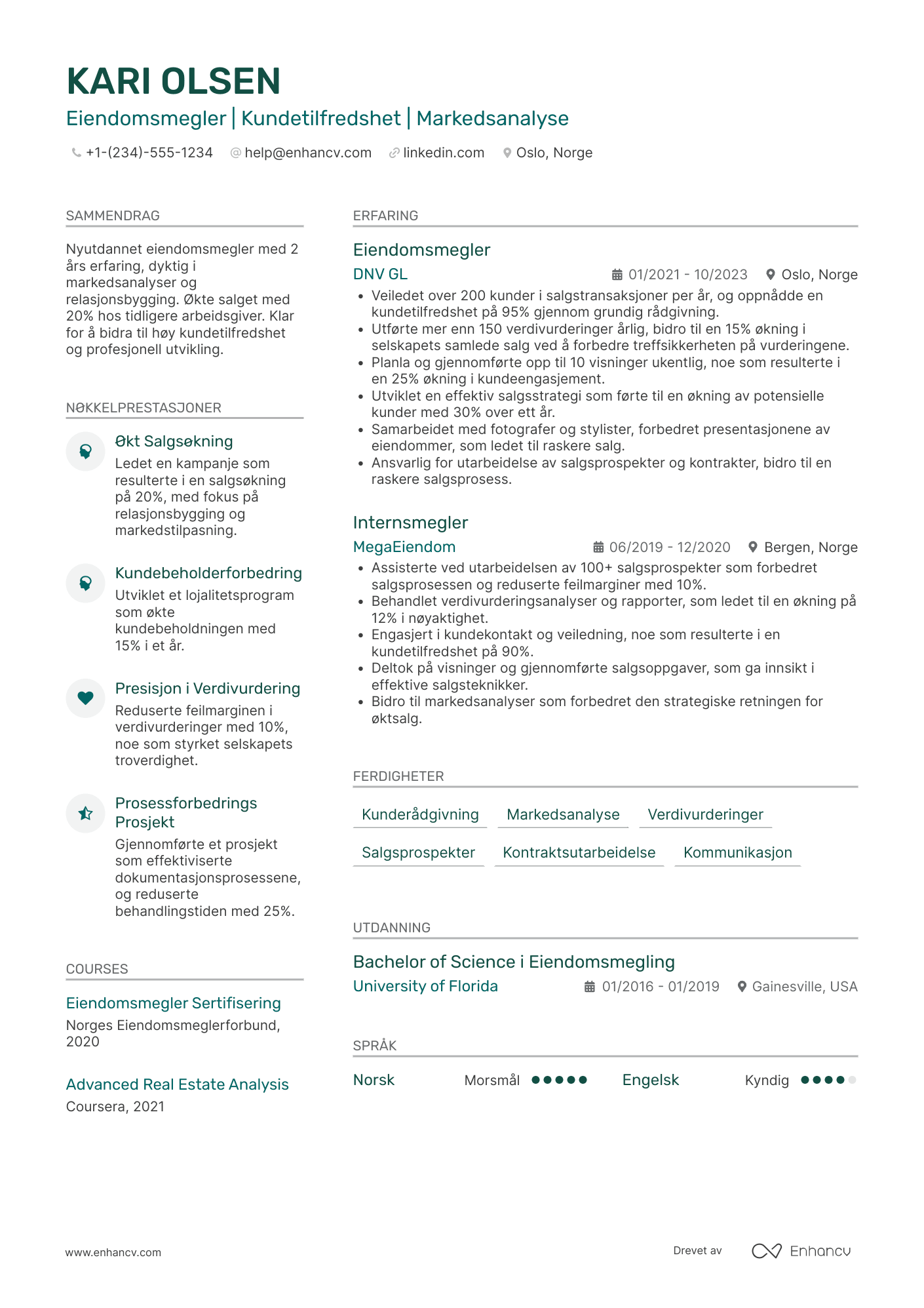 CV for Eiendomsmegler Nyutdannet Resume Example