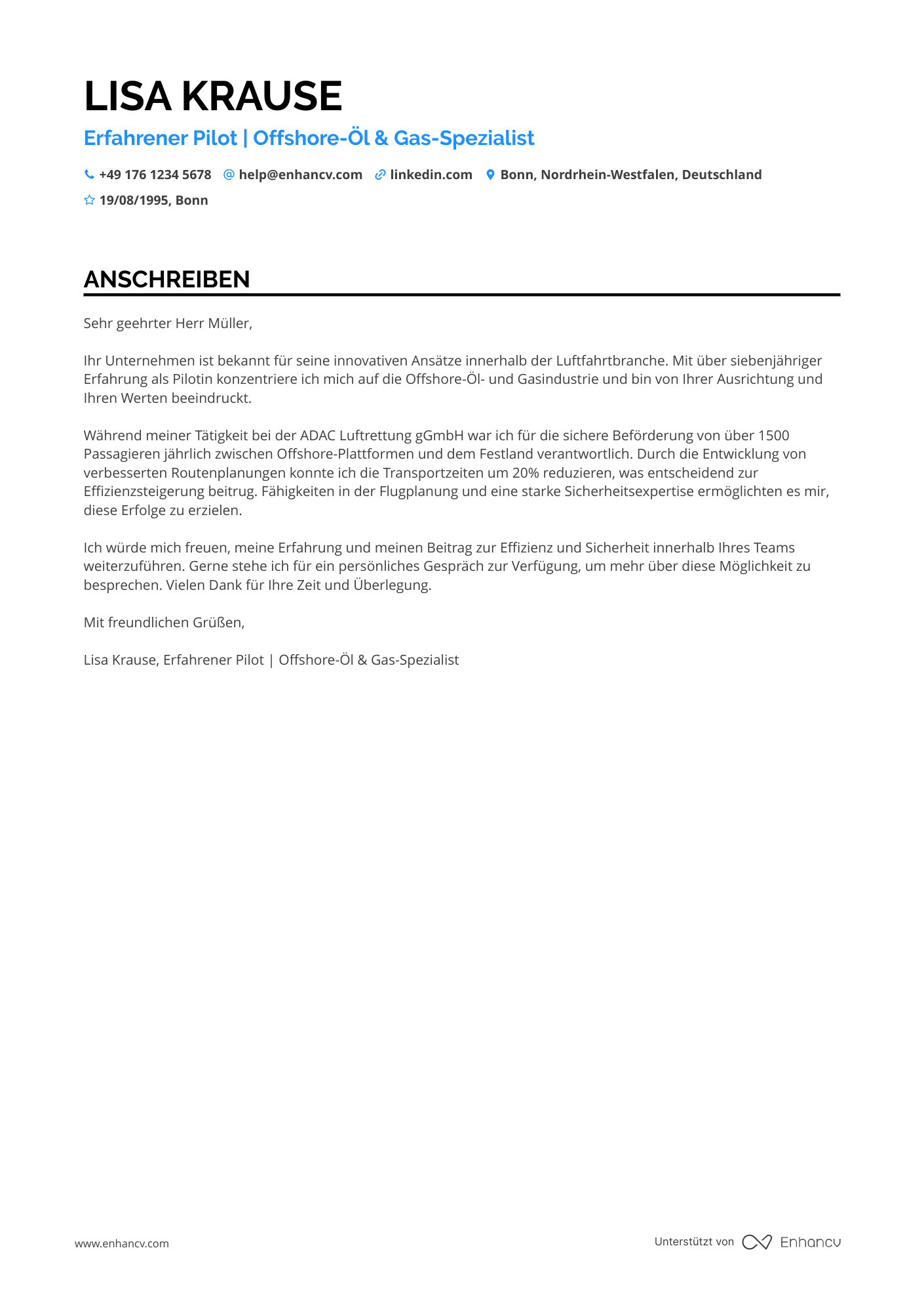 Pilot für Öl  und Gasindustrie Resume Example