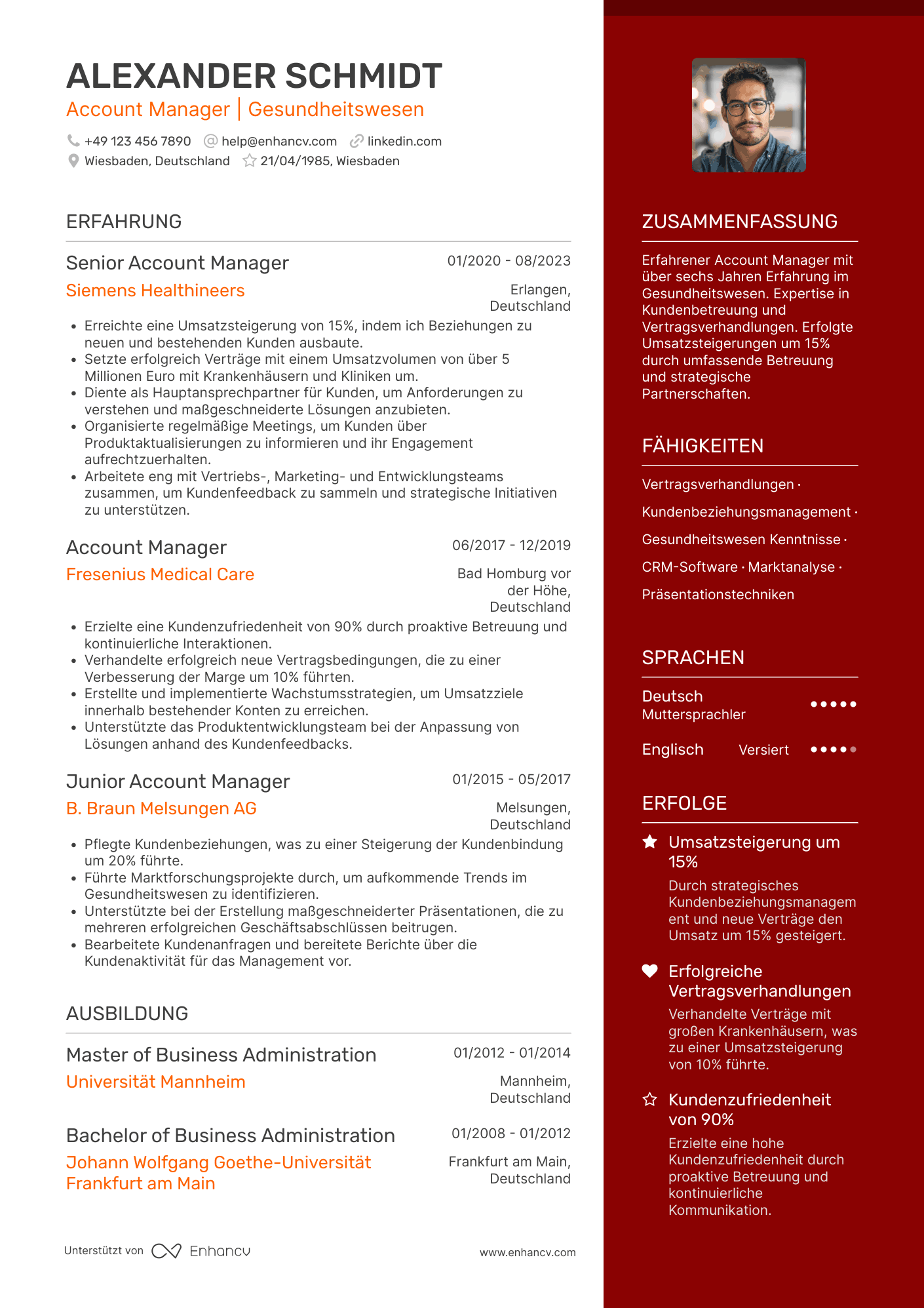 Lebenslauf in Account Manager für Gesundheitswesen Resume Example