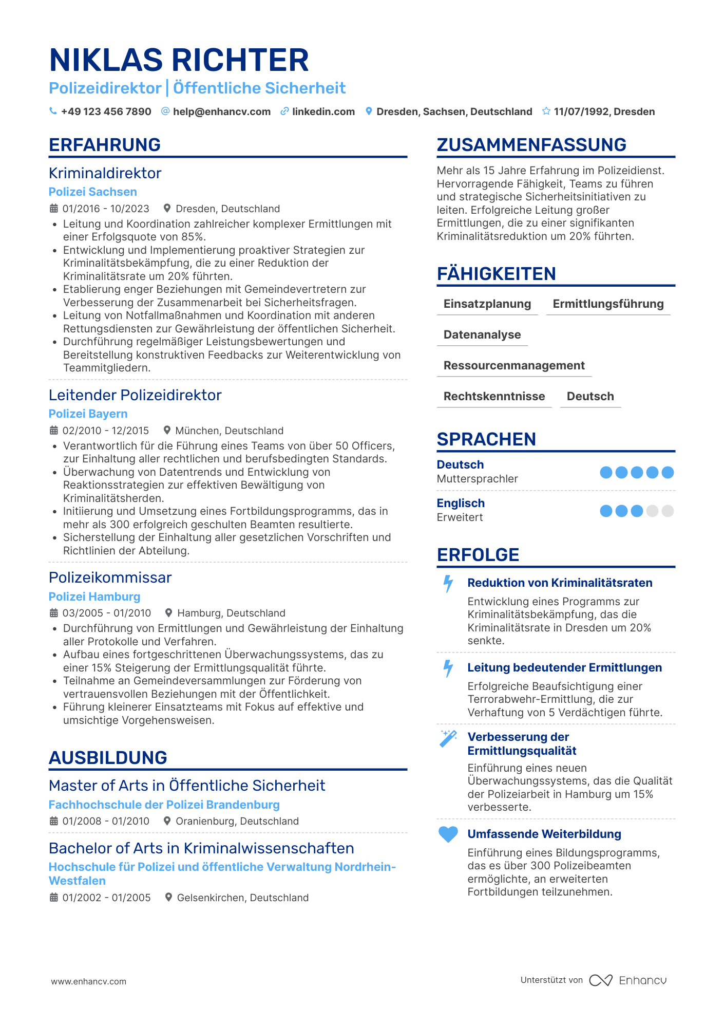 Lebenslauf als Polizei Führungskraft Resume Example
