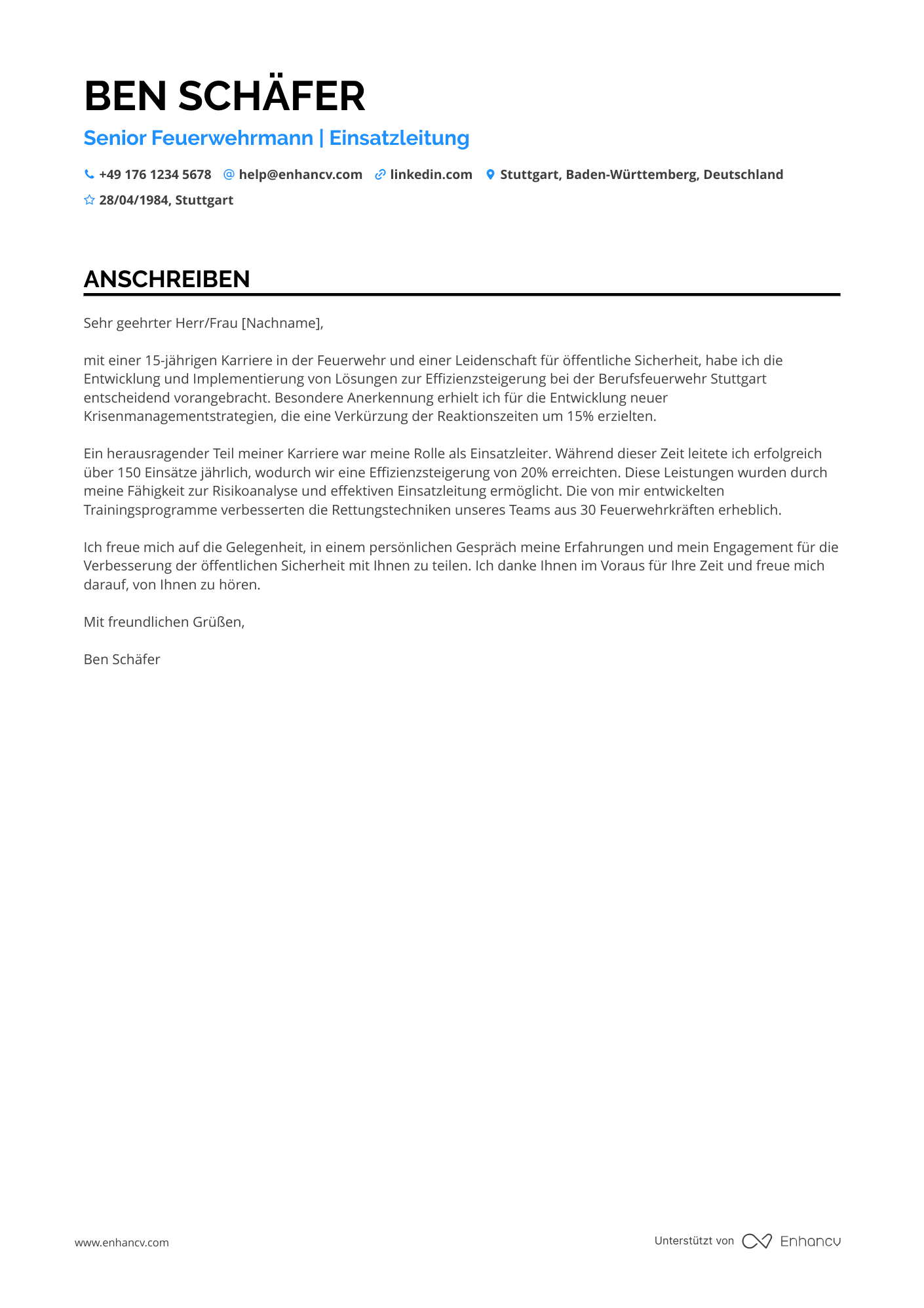 Feuerwehrmann im höheren Dienst Resume Example