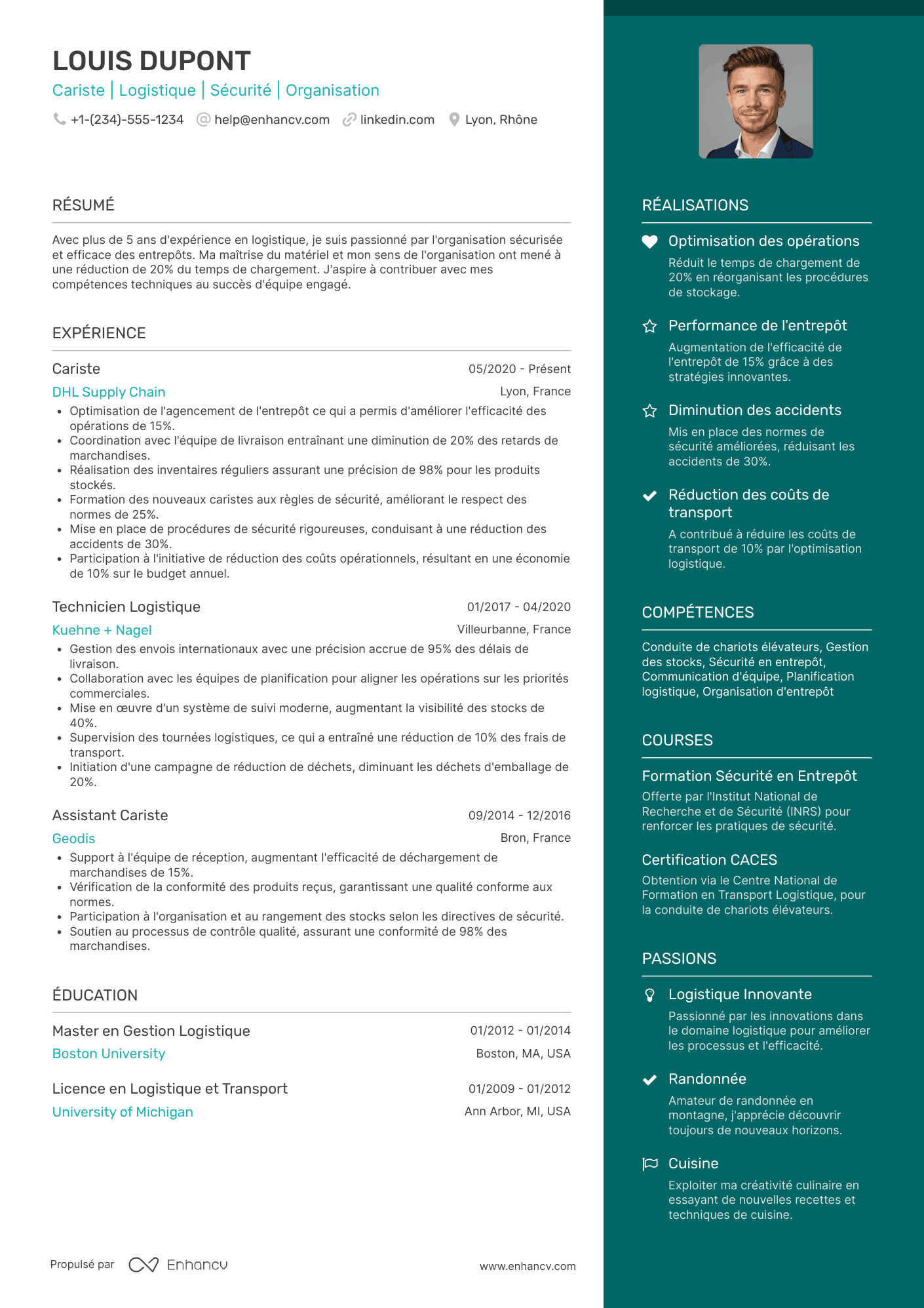 CV de cariste en logistique Resume Example