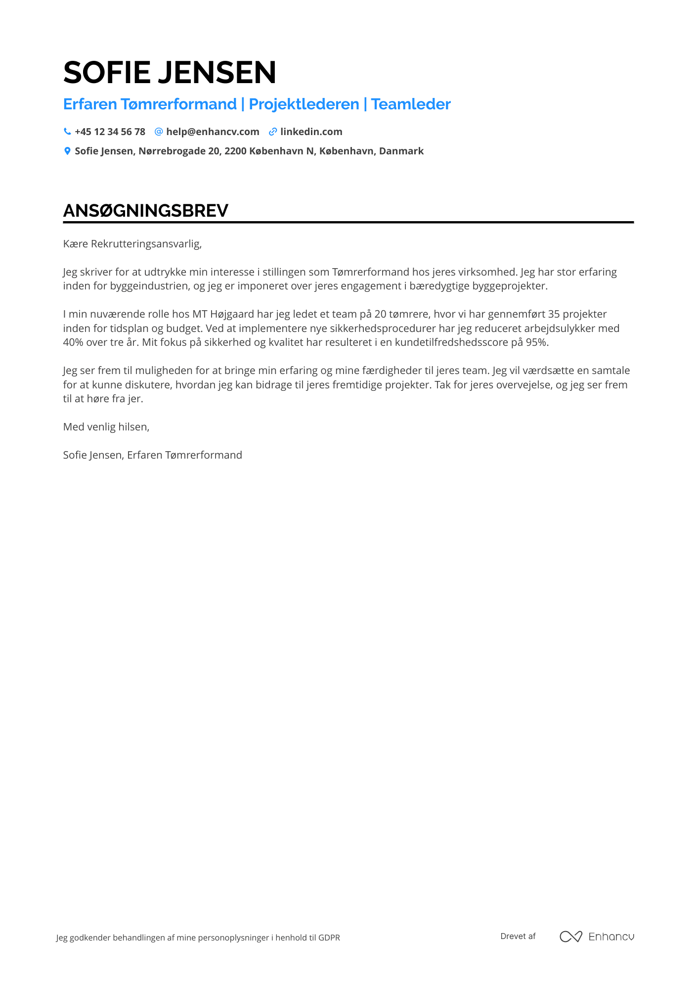 Ansøgningsbrev til Tømrer Formand Resume Example