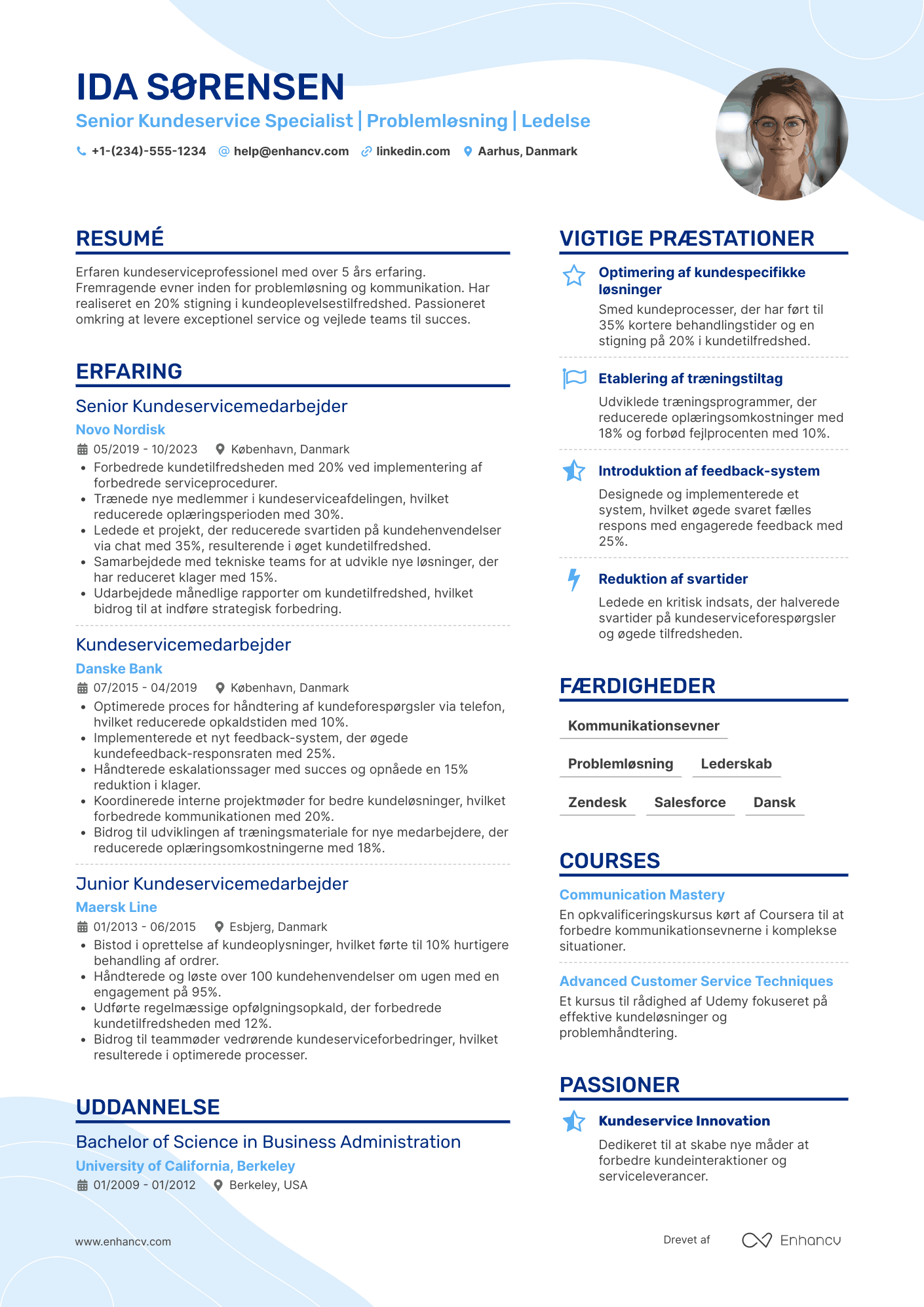 CV til Senior Kundeservicemedarbejder Resume Example