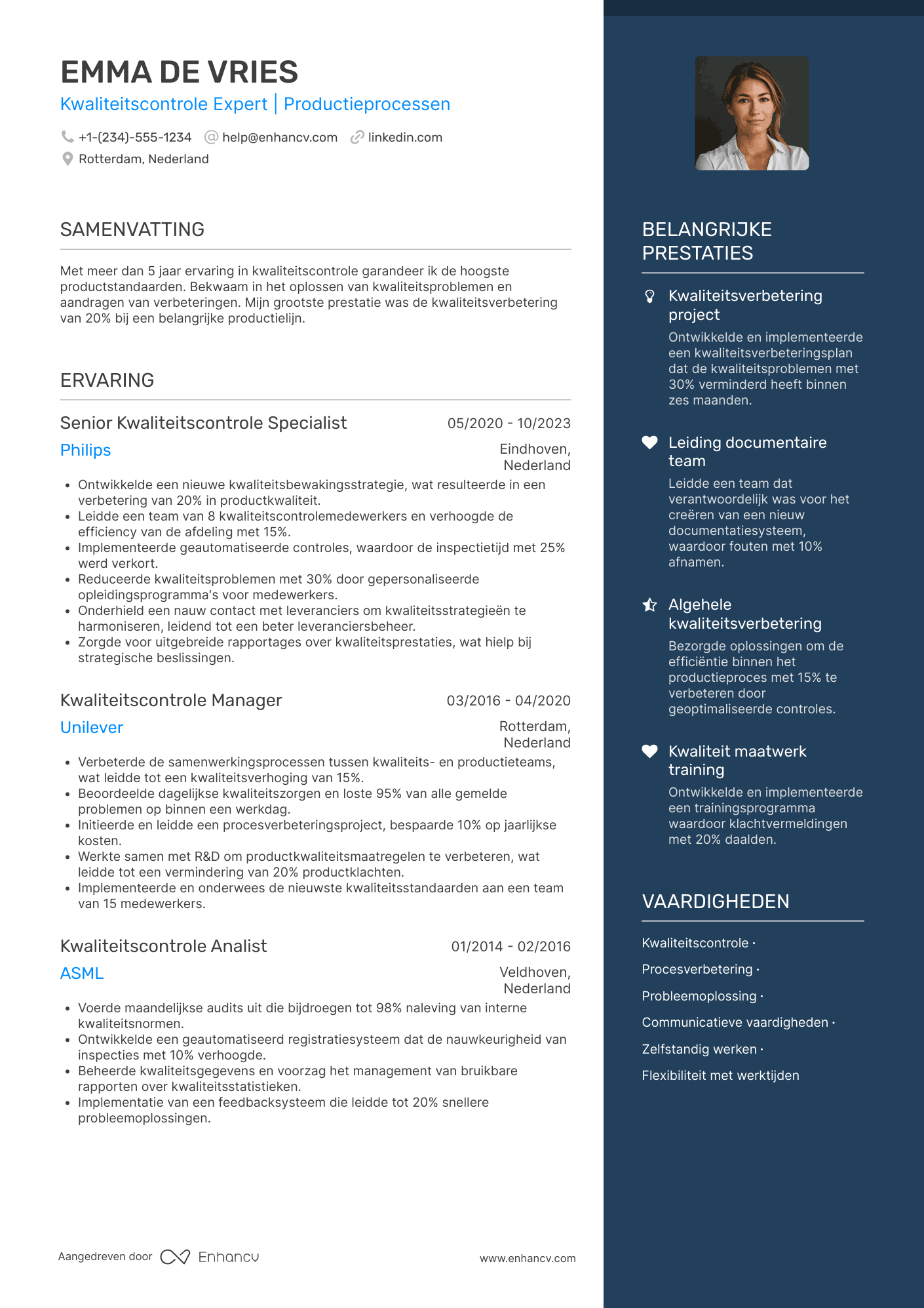 CV voor Fabrieksarbeider Kwaliteitscontrole Resume Example
