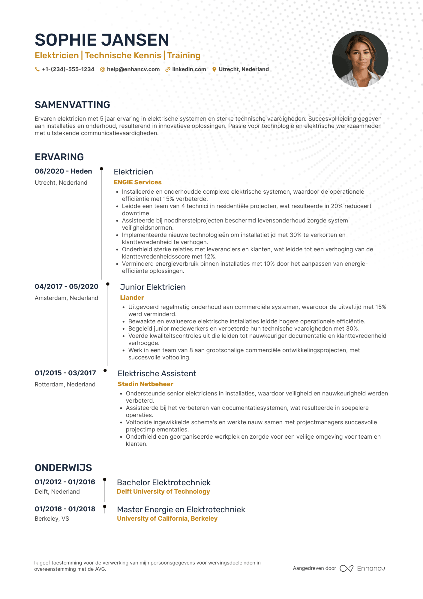 CV voor Elektricien Trainee Resume Example