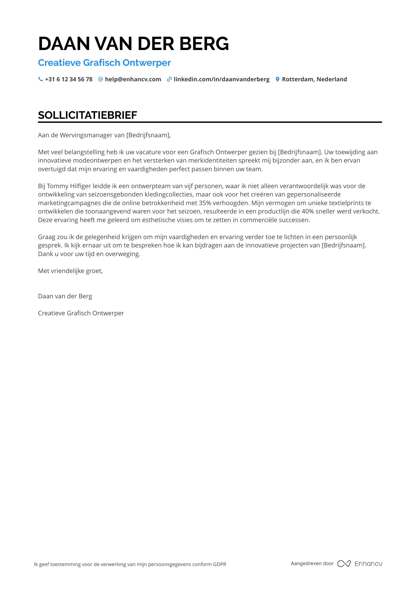 Sollicitatiebrief voor Grafisch Ontwerper in Mode Resume Example