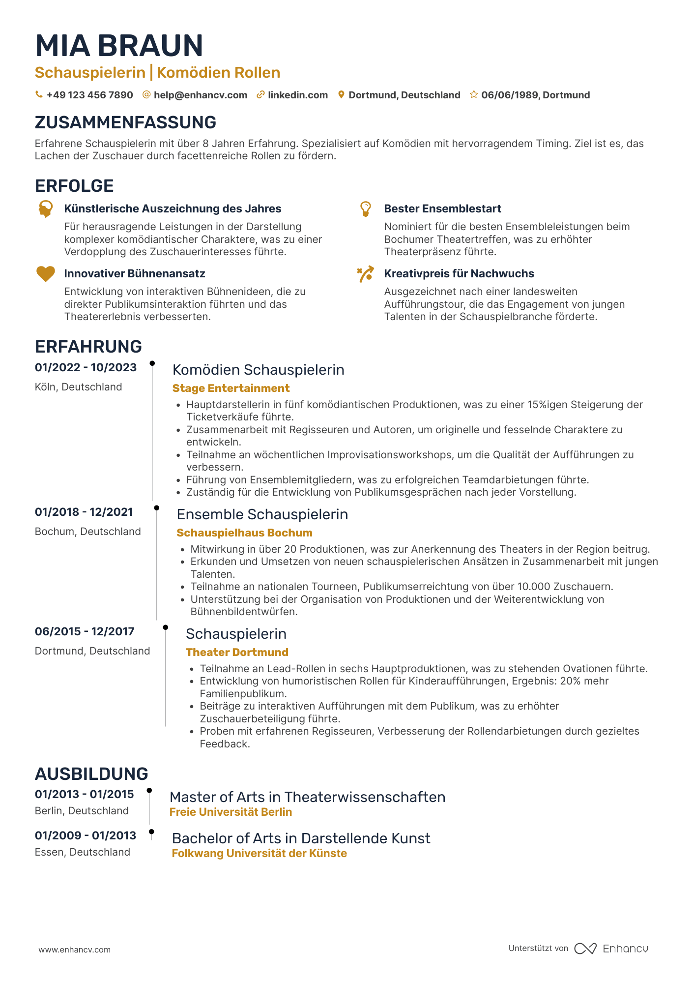 Lebenslauf als Komödie Schauspieler Resume Example