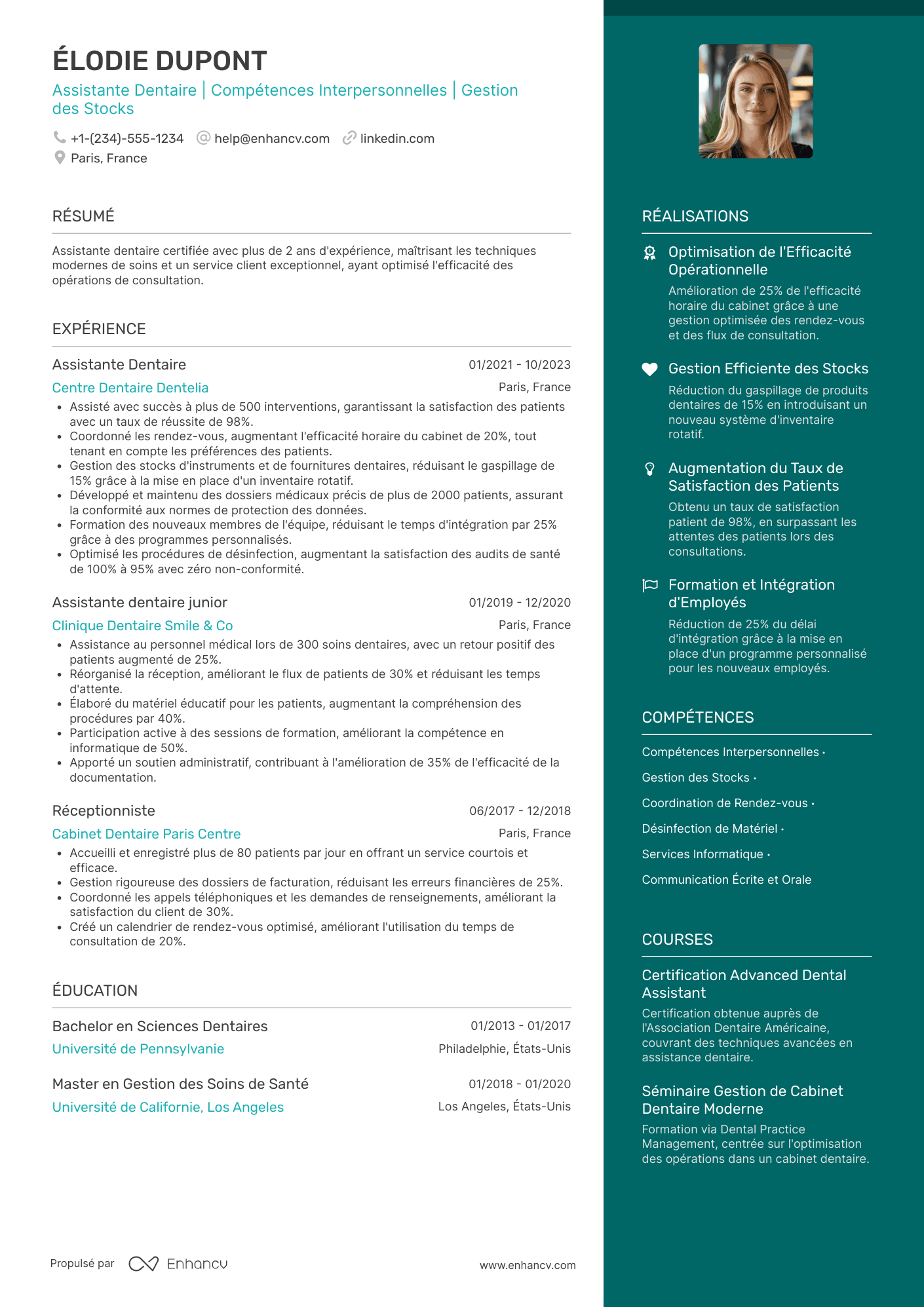 Exemple de CV d’assistant·e dentaire avec titre RNCP Resume Example