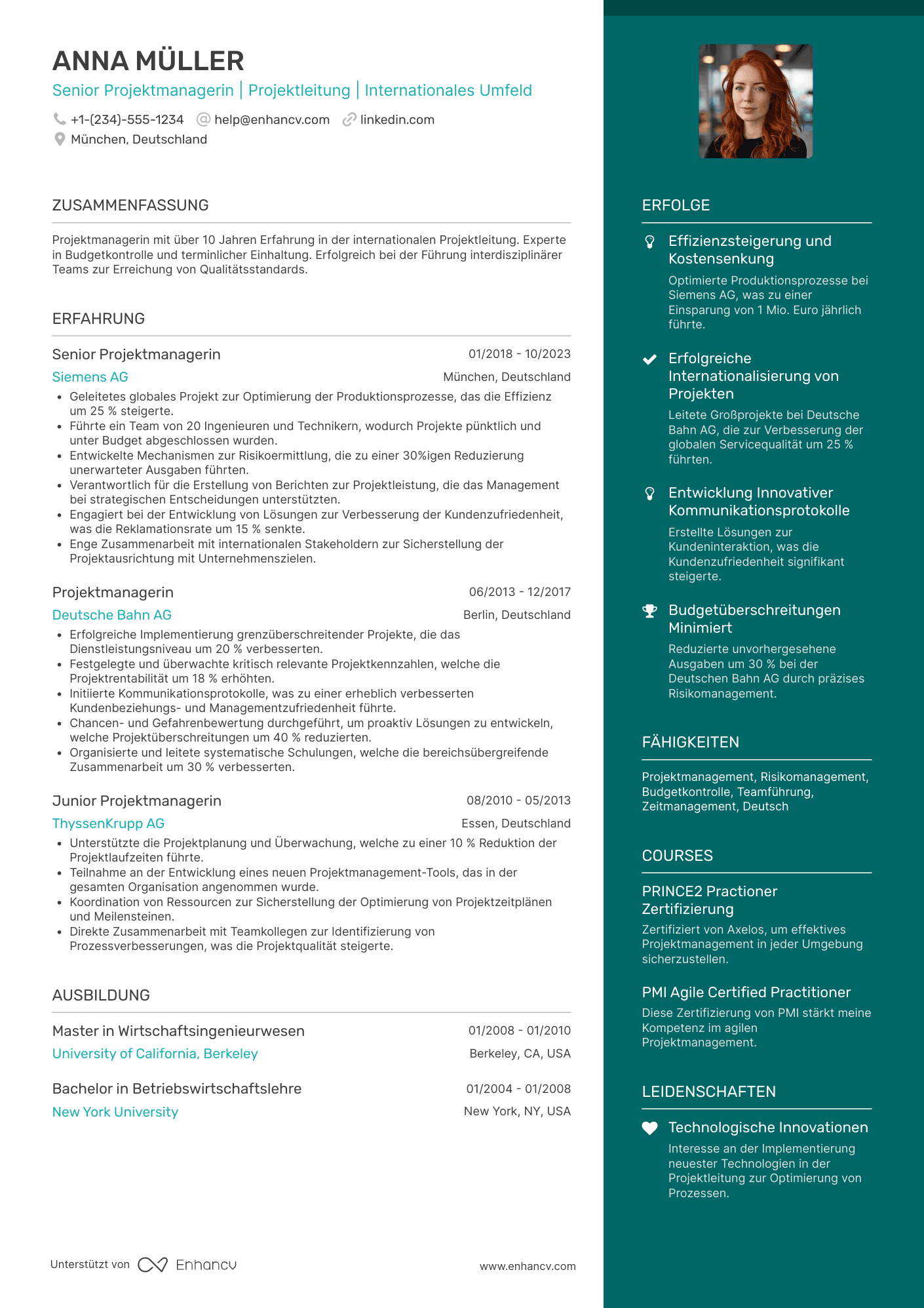 Lebenslauf Senior Projektmanager Resume Example