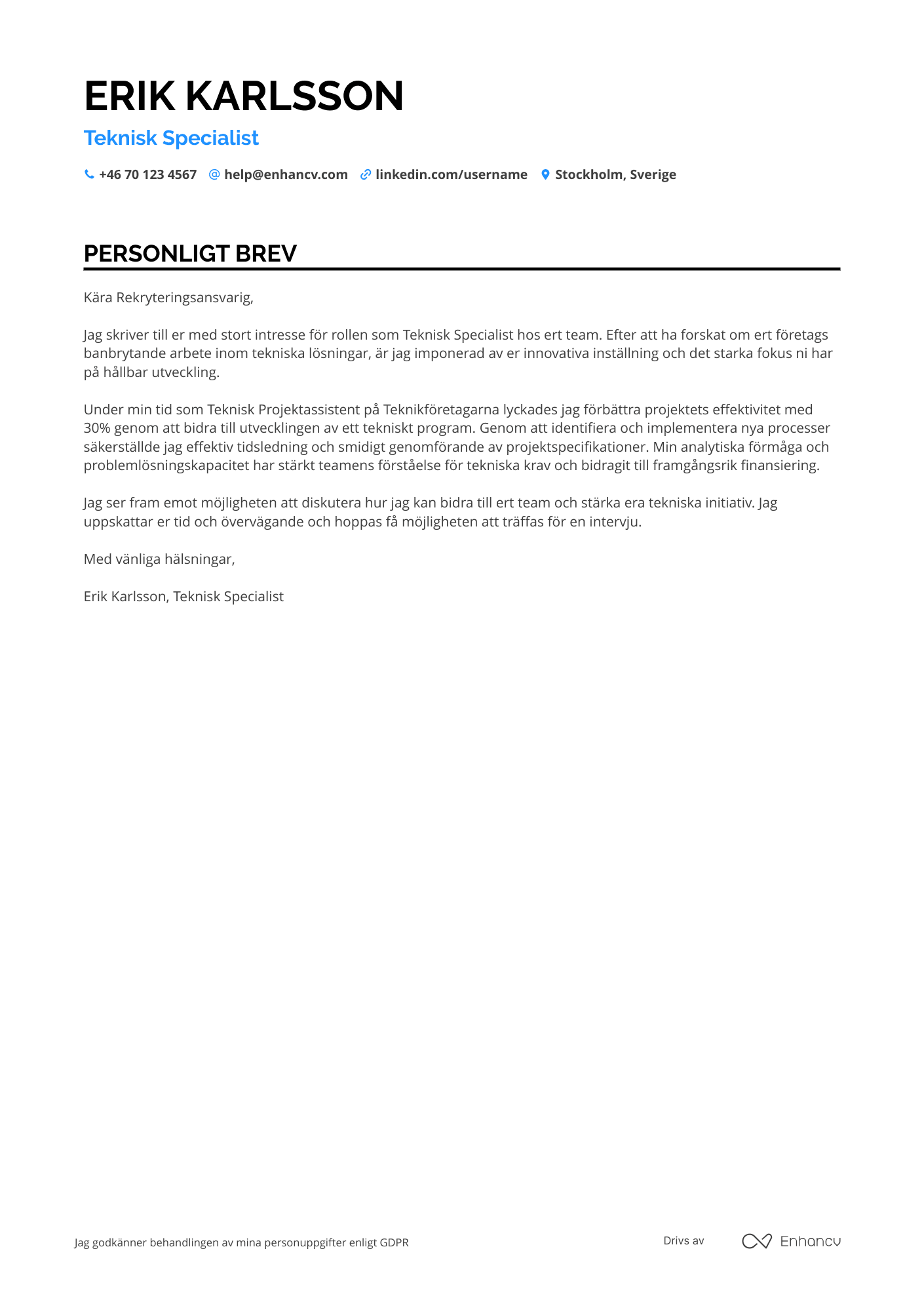 Personligt brev för Senior Praktikant Resume Example