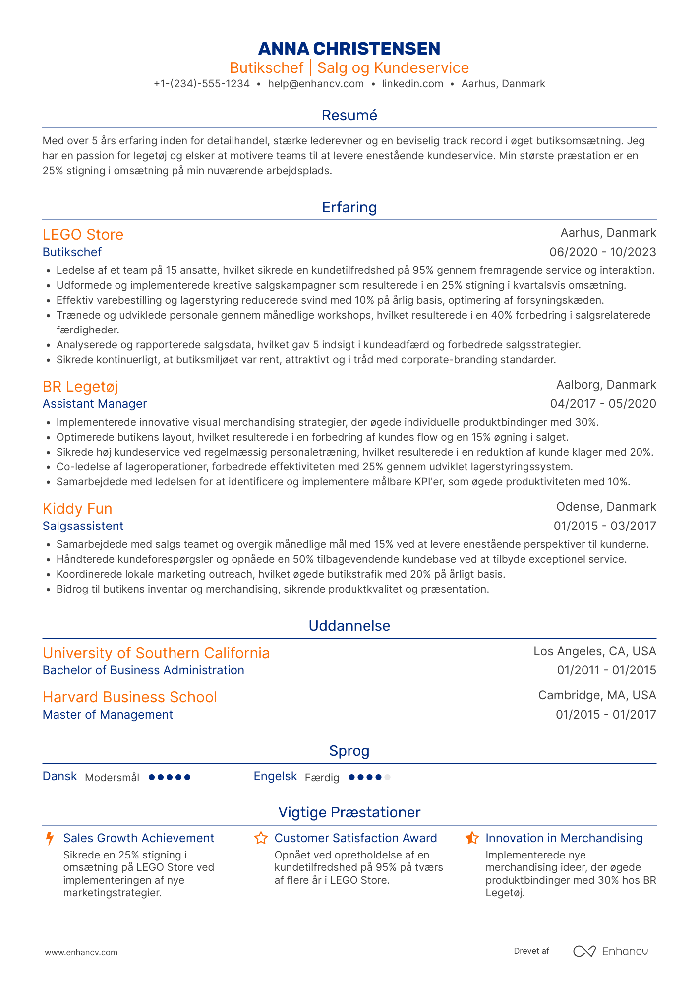 CV til Butikschef – legetøj Resume Example