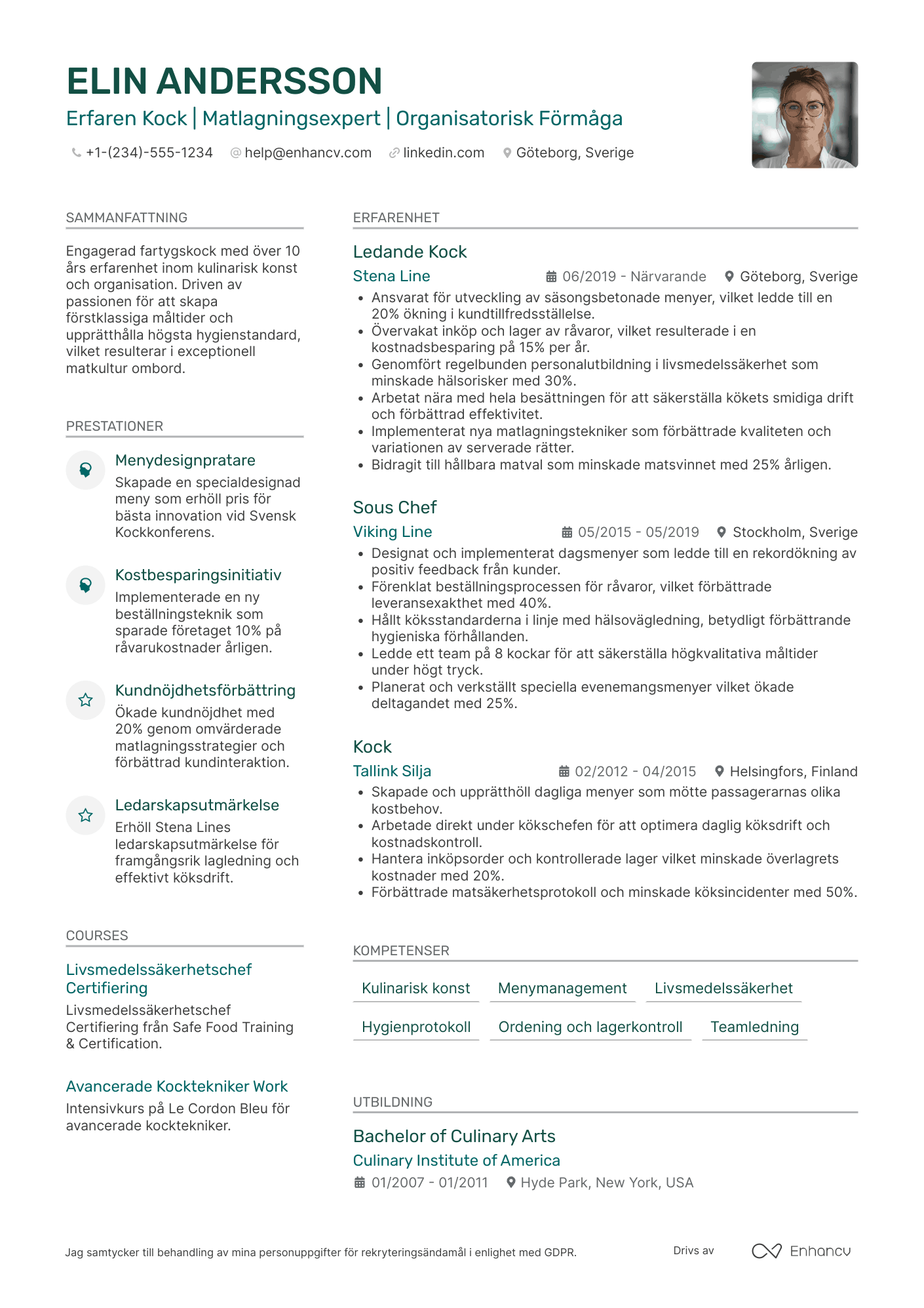 CV för Fartygskock Resume Example