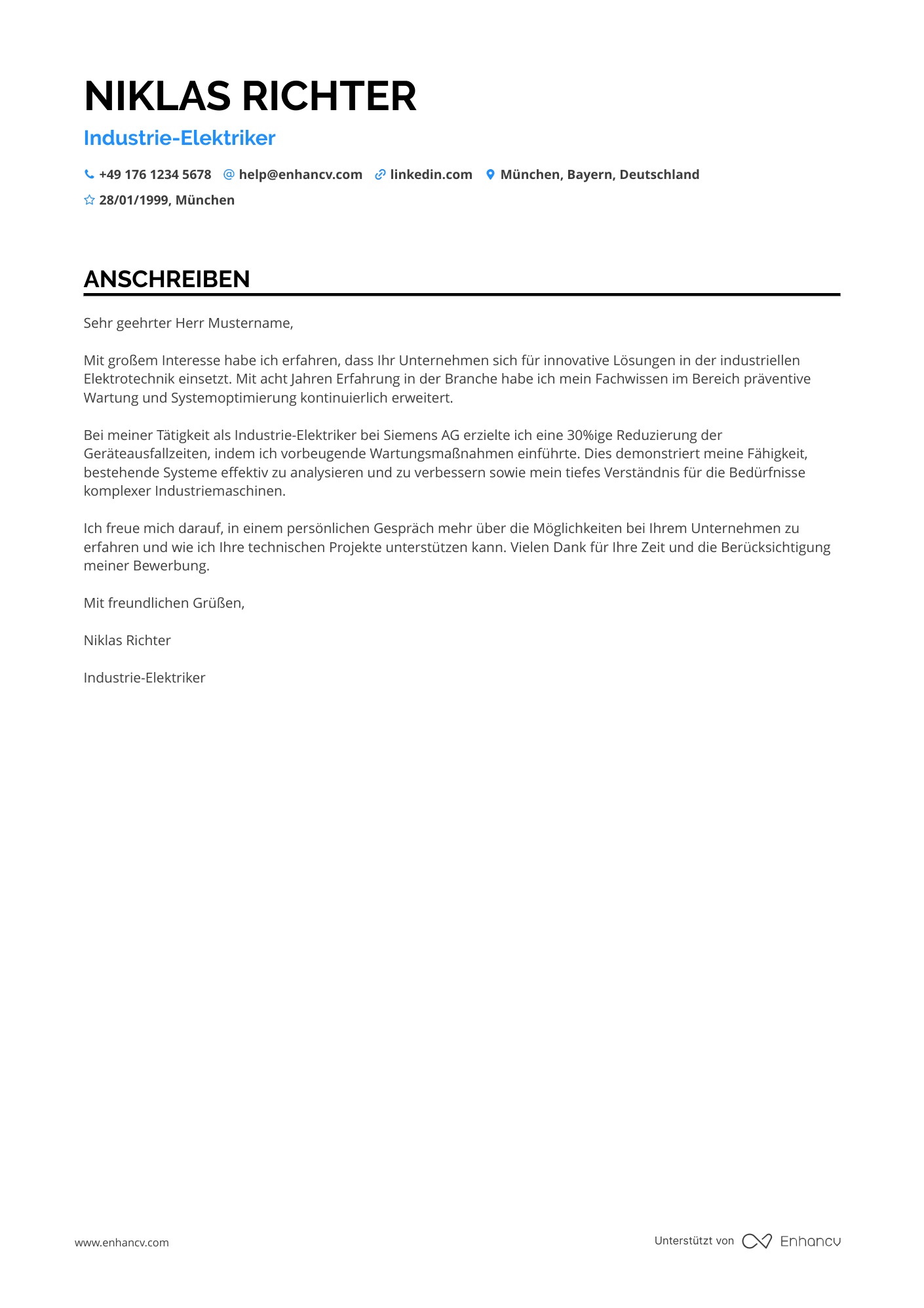 Industrie Elektriker Resume Example