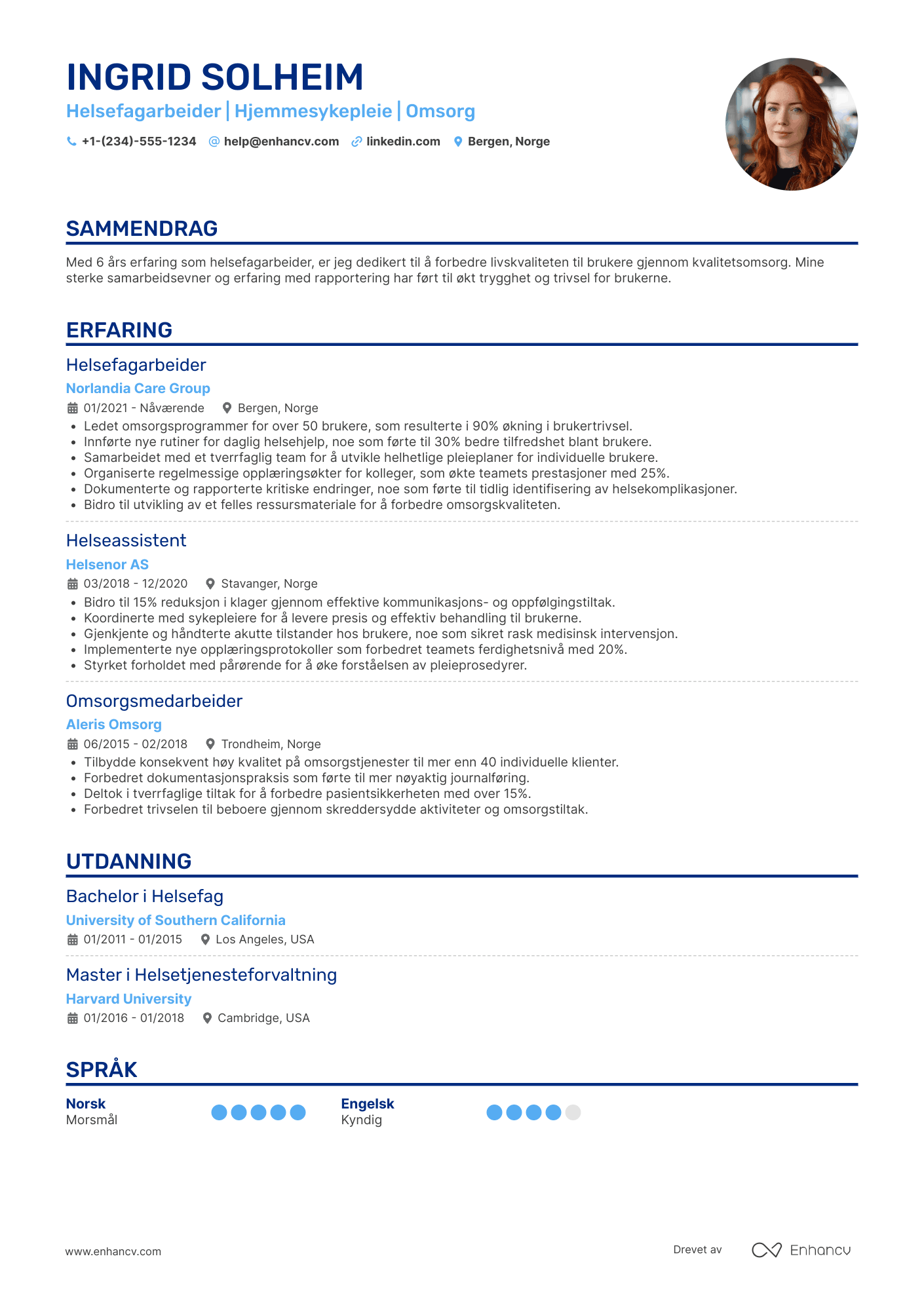 CV for Helsefagarbeider Hjemmesykepleie Resume Example
