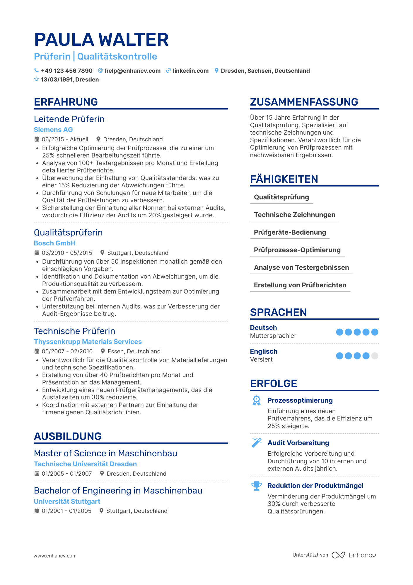 Lebenslauf als Prüfer mit langjähriger Erfahrung Resume Example