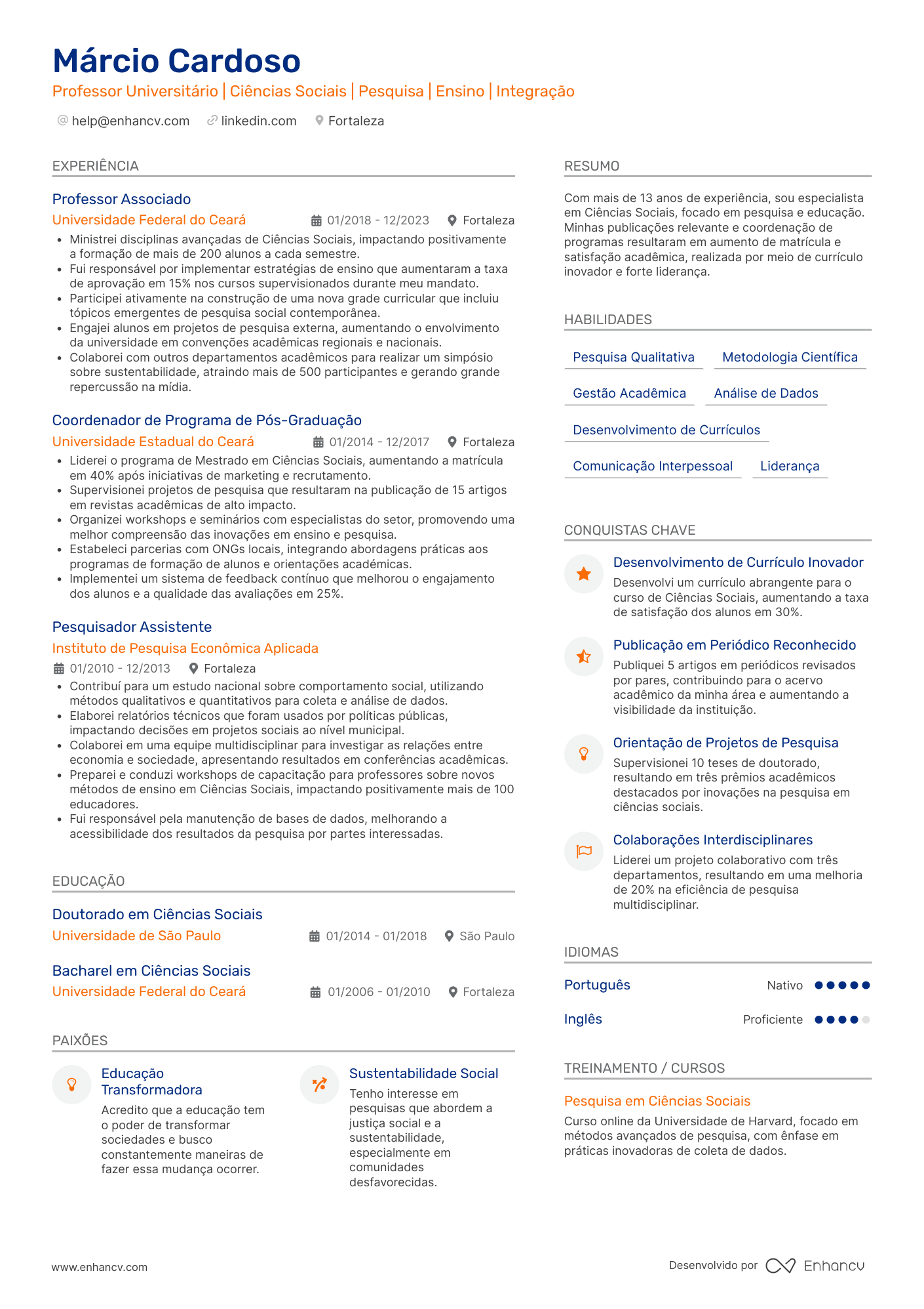 Professor universitário Resume Example
