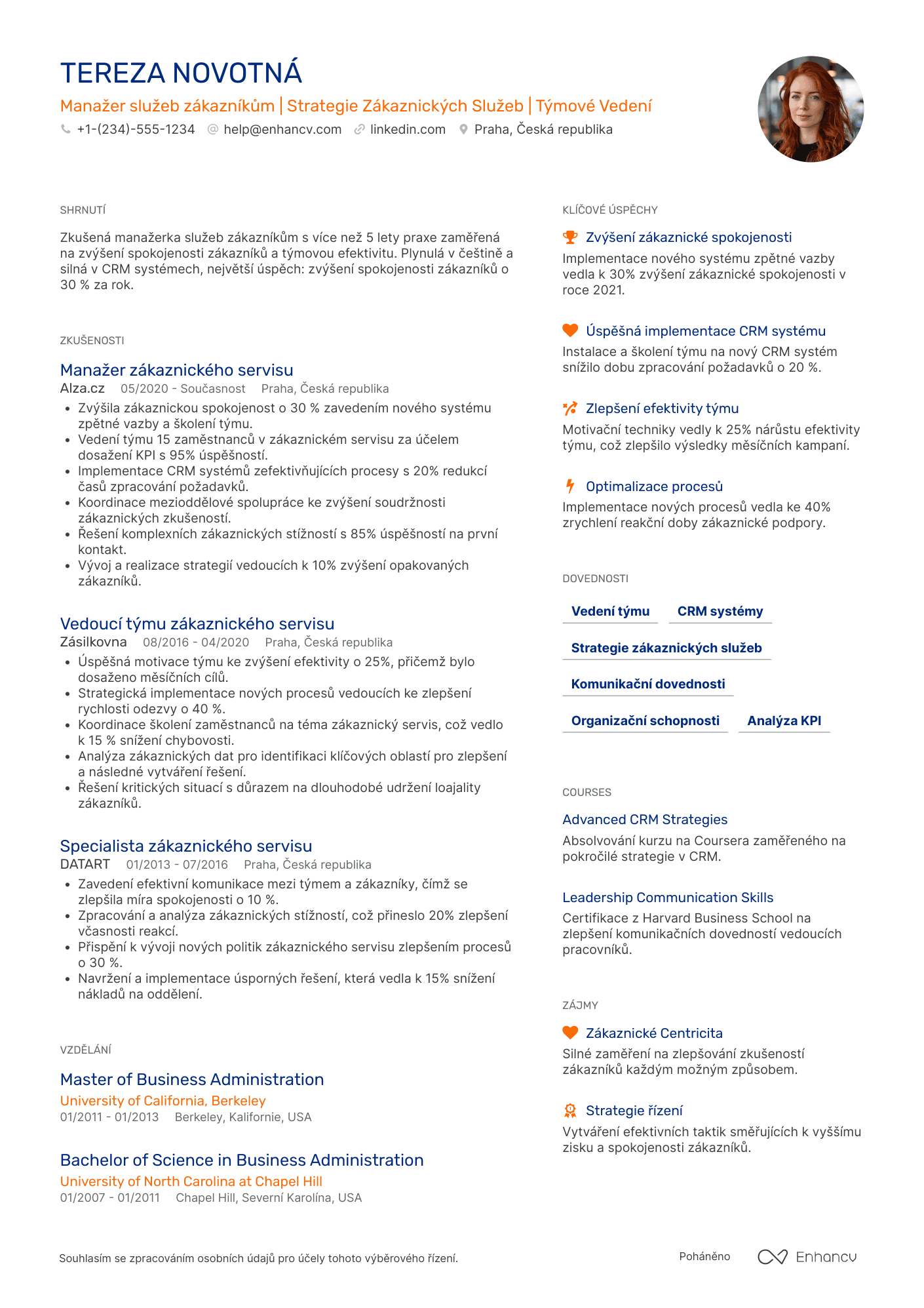 Životopis pro Manažer služeb zákazníkům Resume Example
