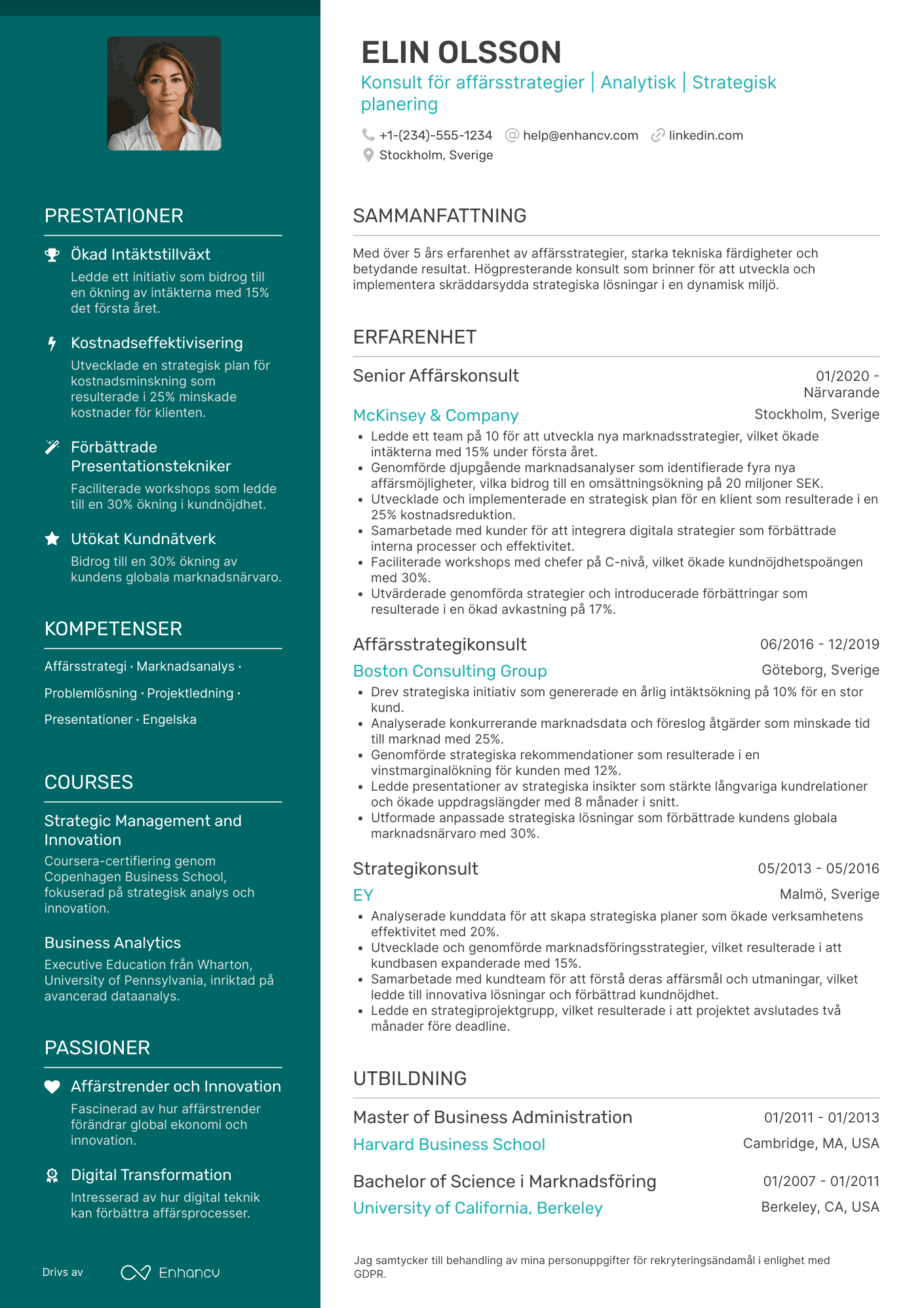 CV för Konsult för affärsstrategier Resume Example