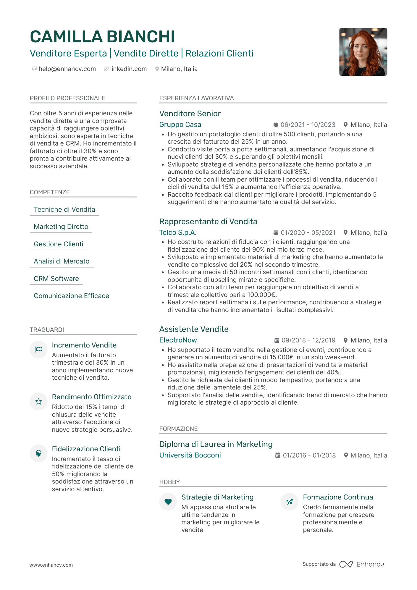 Venditore porta a porta Resume Example