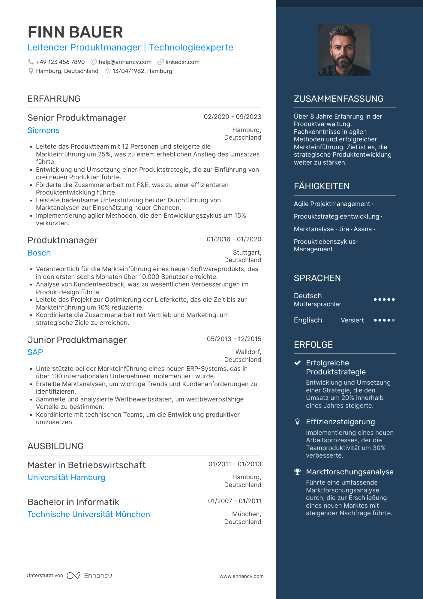 Lebenslauf als Leitender Produktmanager Resume Example