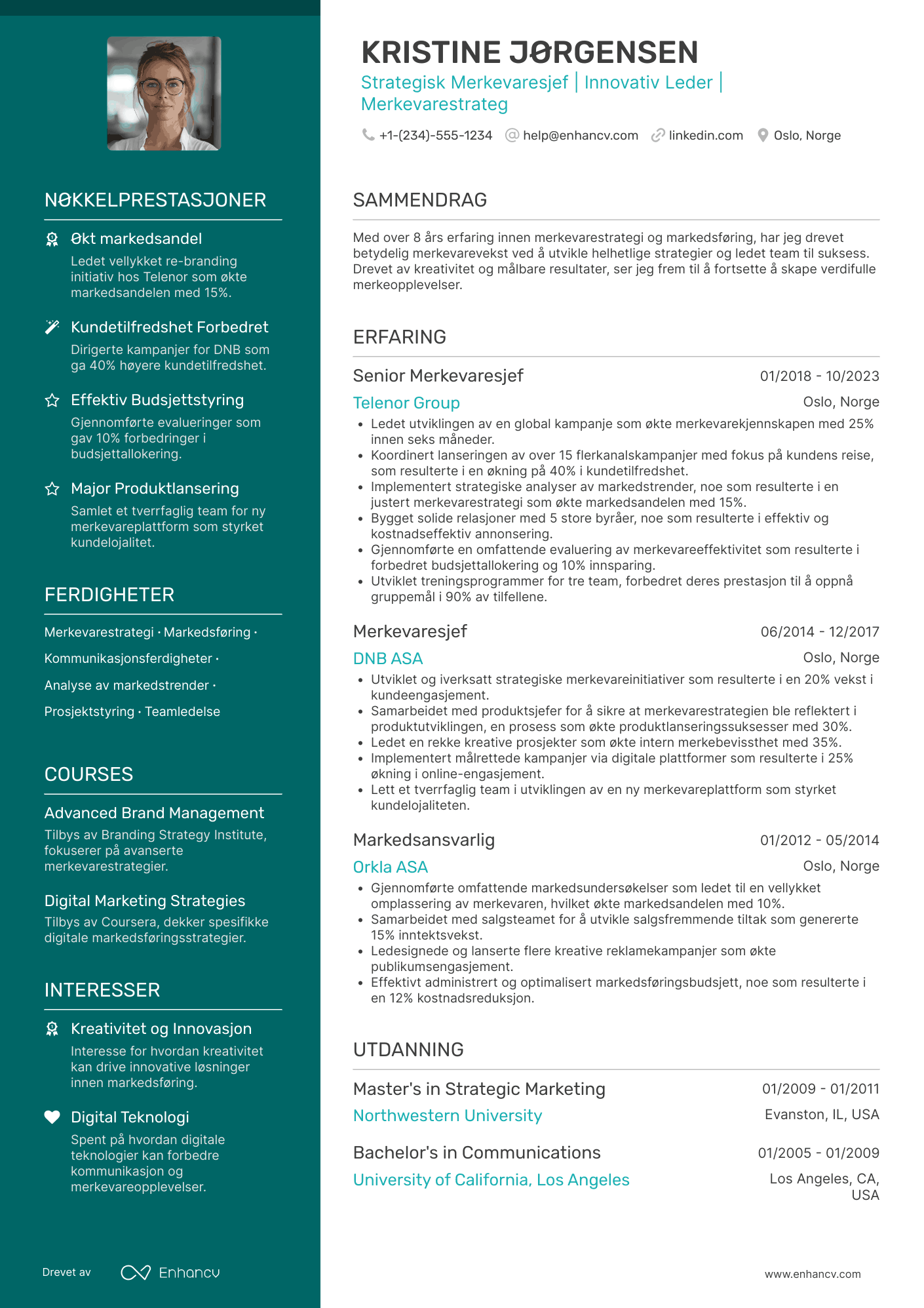 CV for Strategisk Merkevaresjef Resume Example