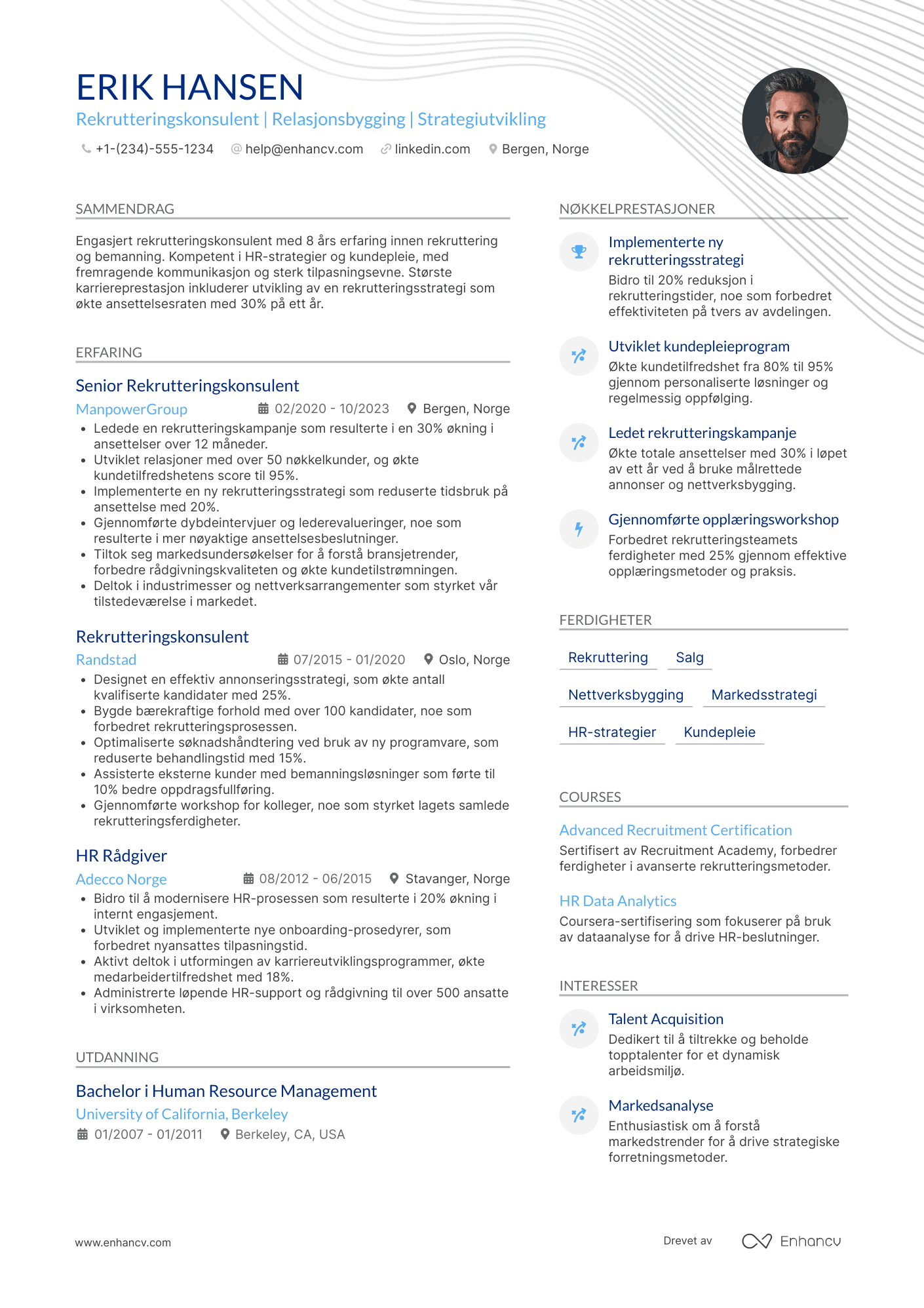 CV for Rekrutteringskonsulent Resume Example
