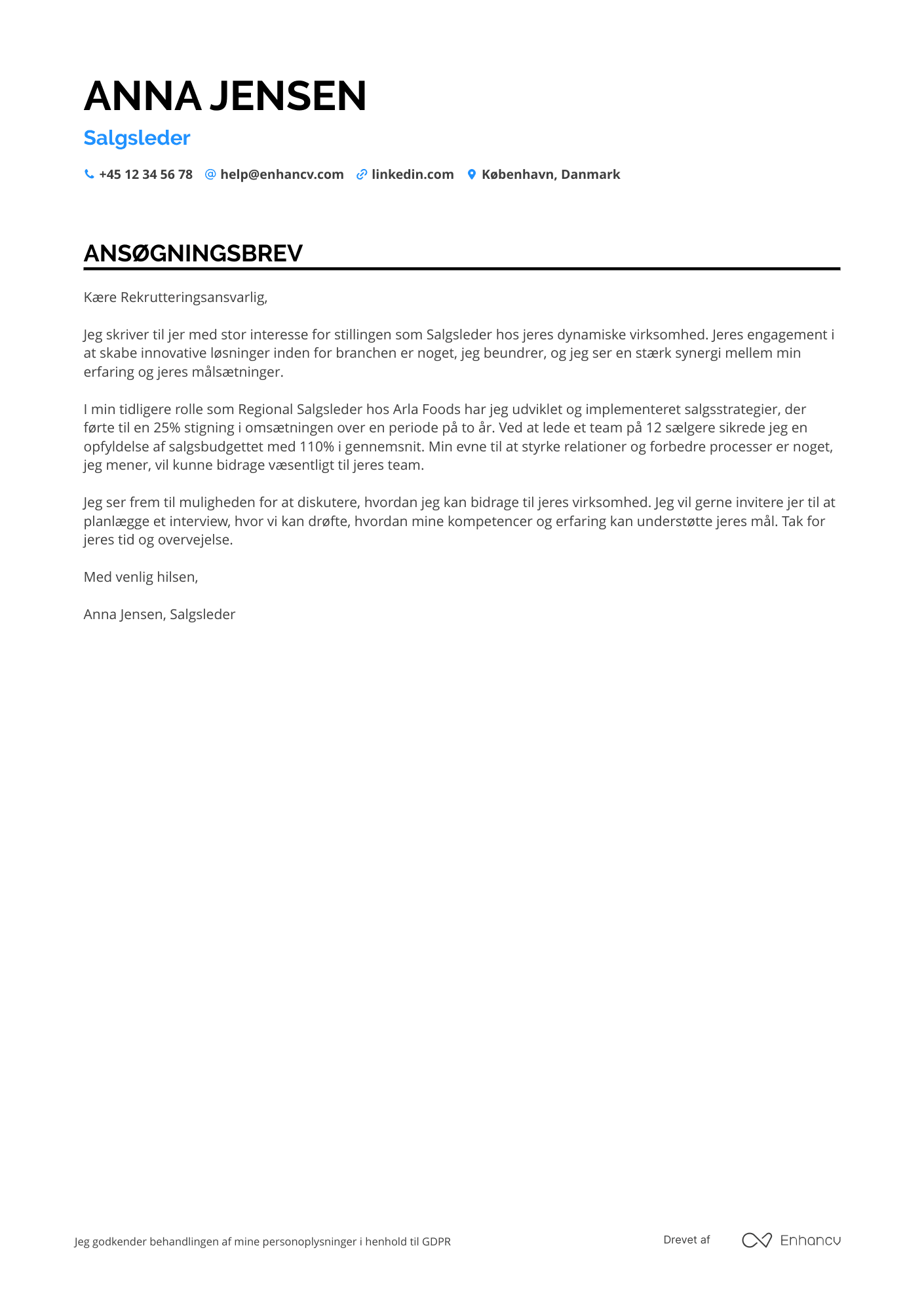 Ansøgningsbrev til Salgsleder Resume Example
