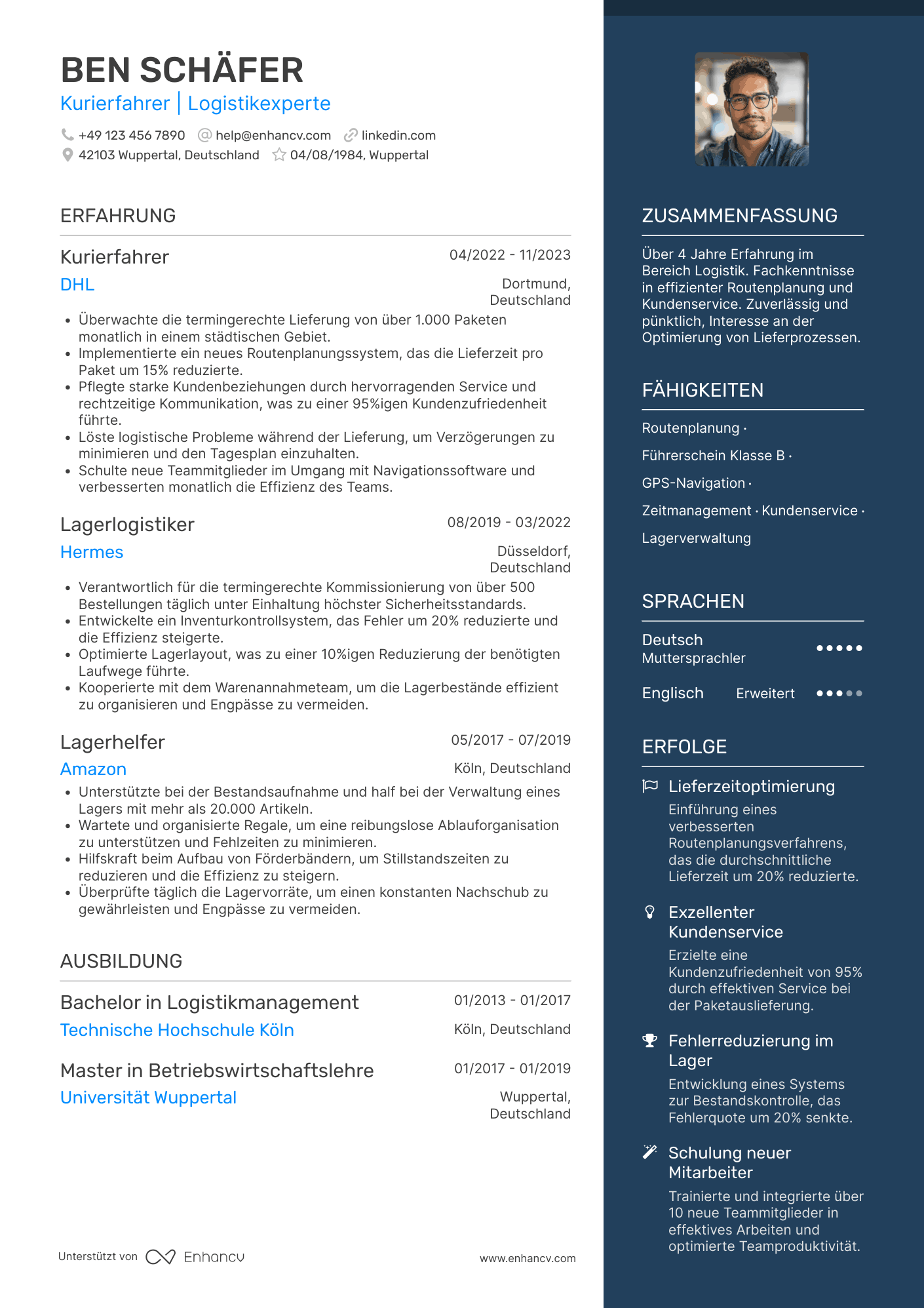 Lebenslauf als Kurierfahrer Resume Example