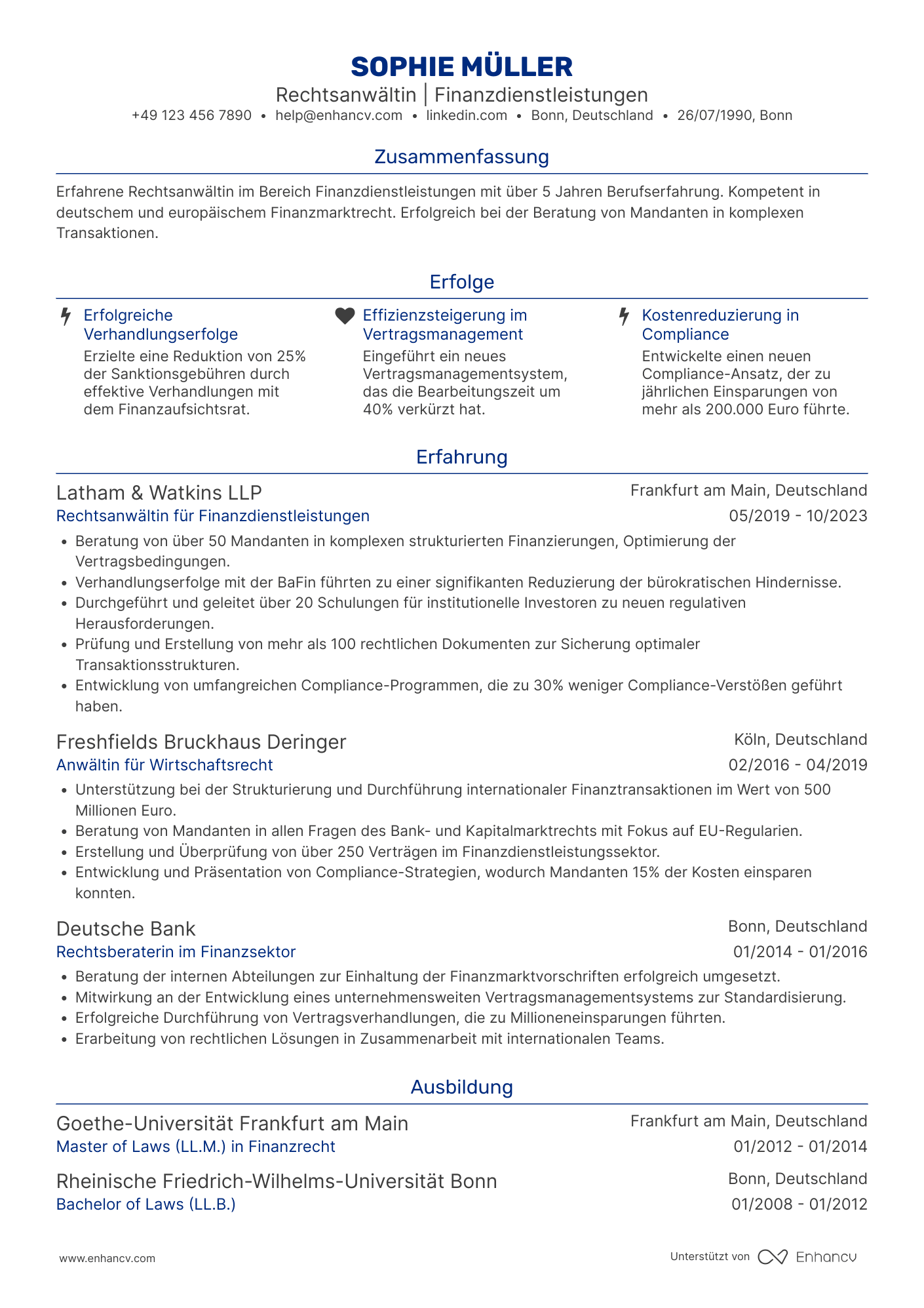 Lebenslauf in Rechtsanwalt für Finanzdienstleistungen Resume Example