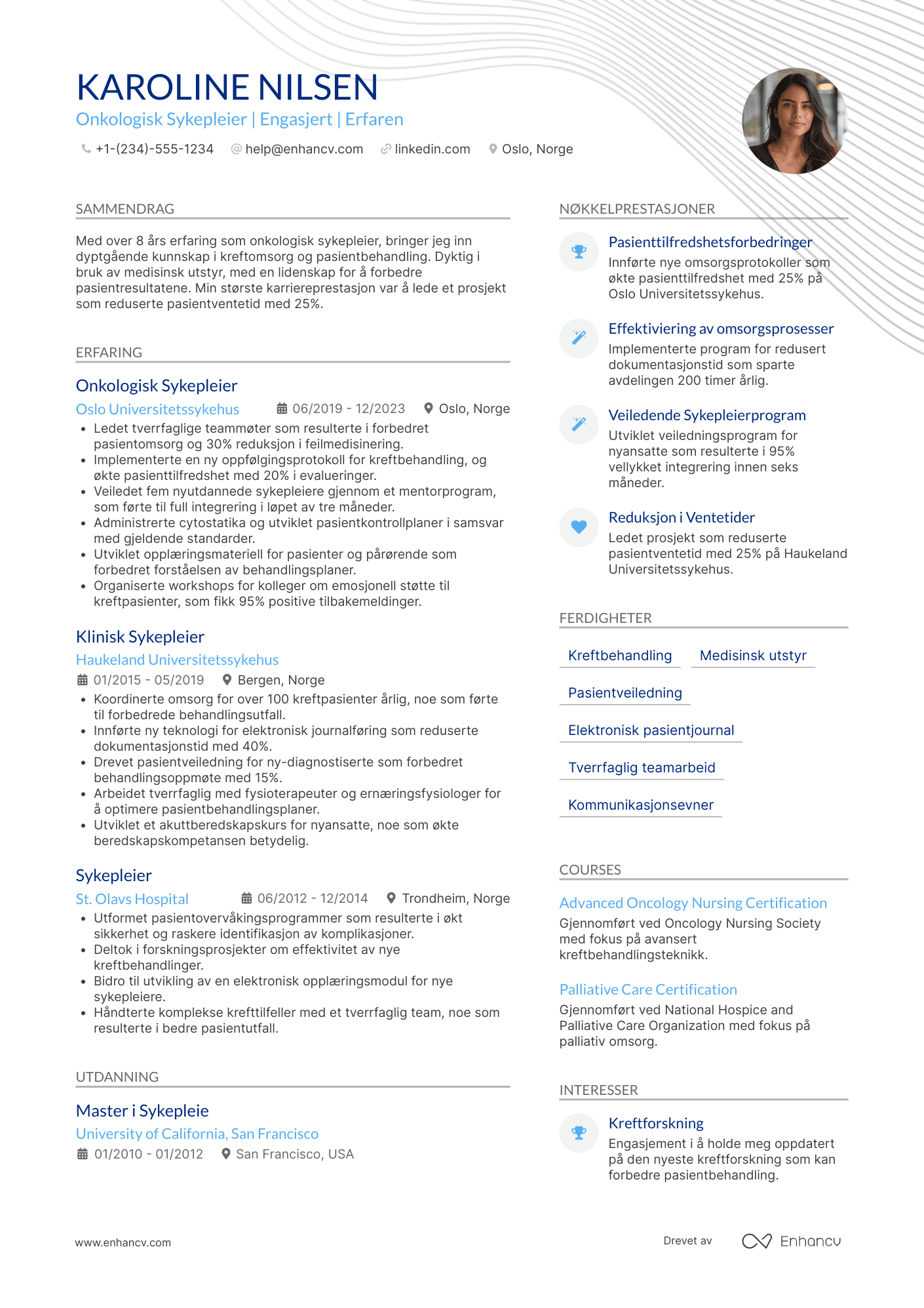 CV for Onkologisk Sykepleier Resume Example